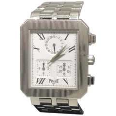 Piaget Protocole 18 Karat White Gold White Dial Chronograph Bracelet Watch New