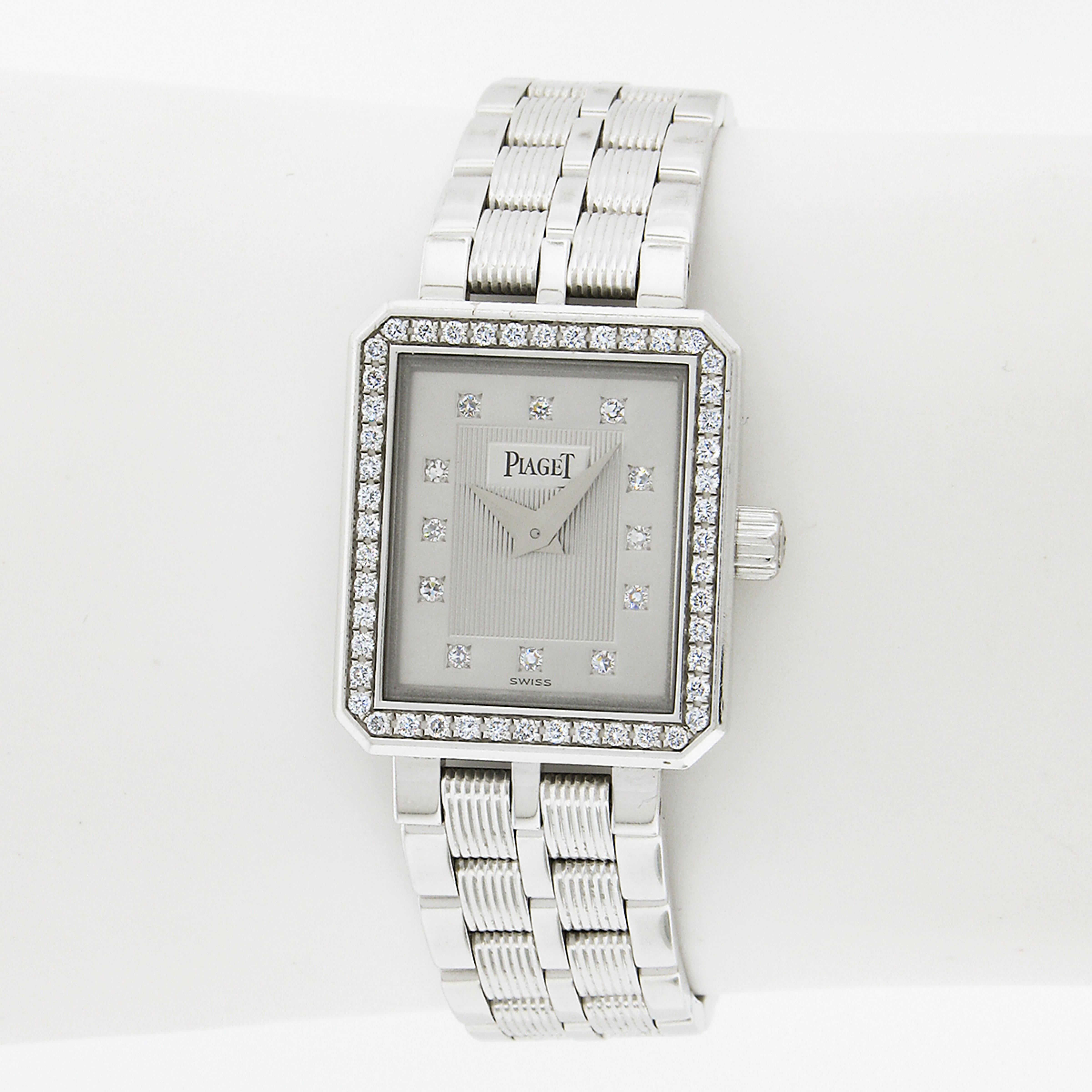 Taille ronde Piaget Protocole Montre-bracelet à quartz avec cadran en or blanc 18 carats et diamants de 23,5 mm en vente