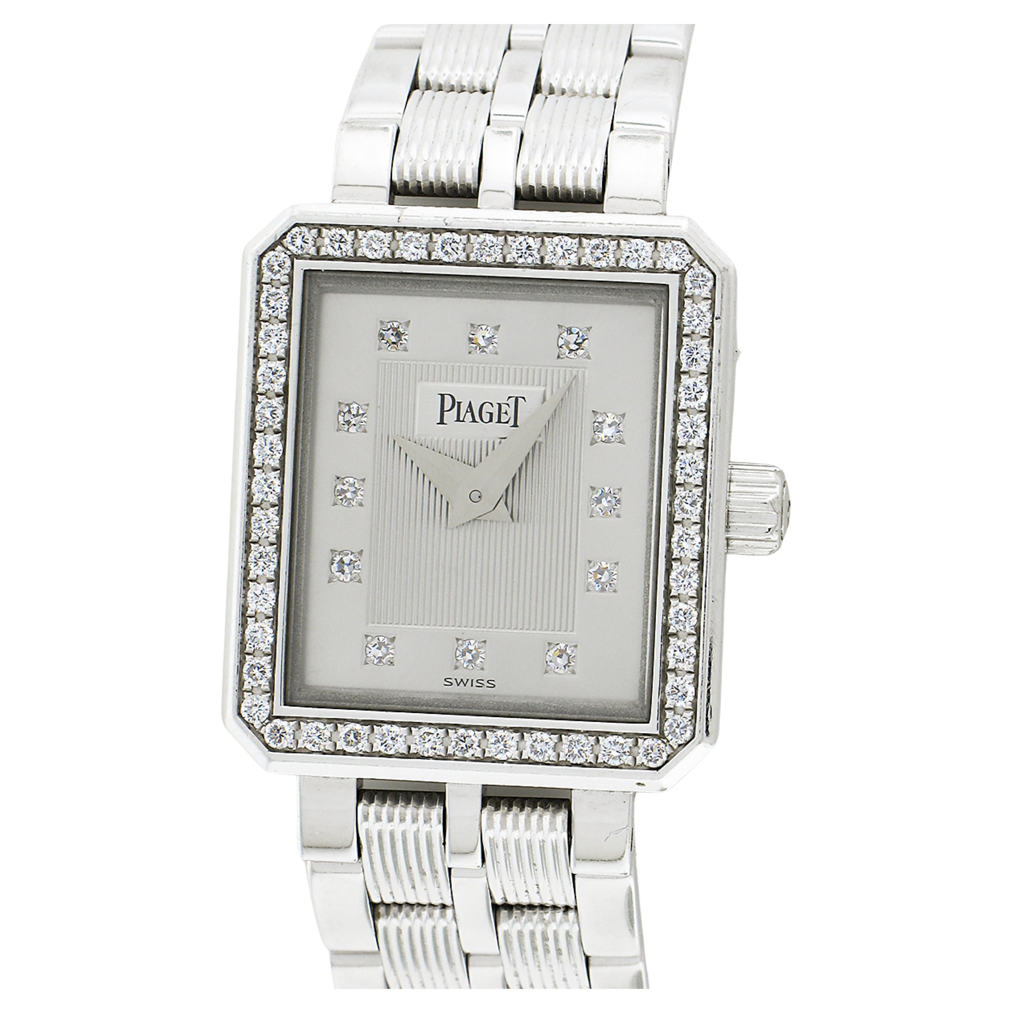 Piaget Protocole 18k White Gold Diamond Dial Bracelet Quartz Wrist Watch For Sale