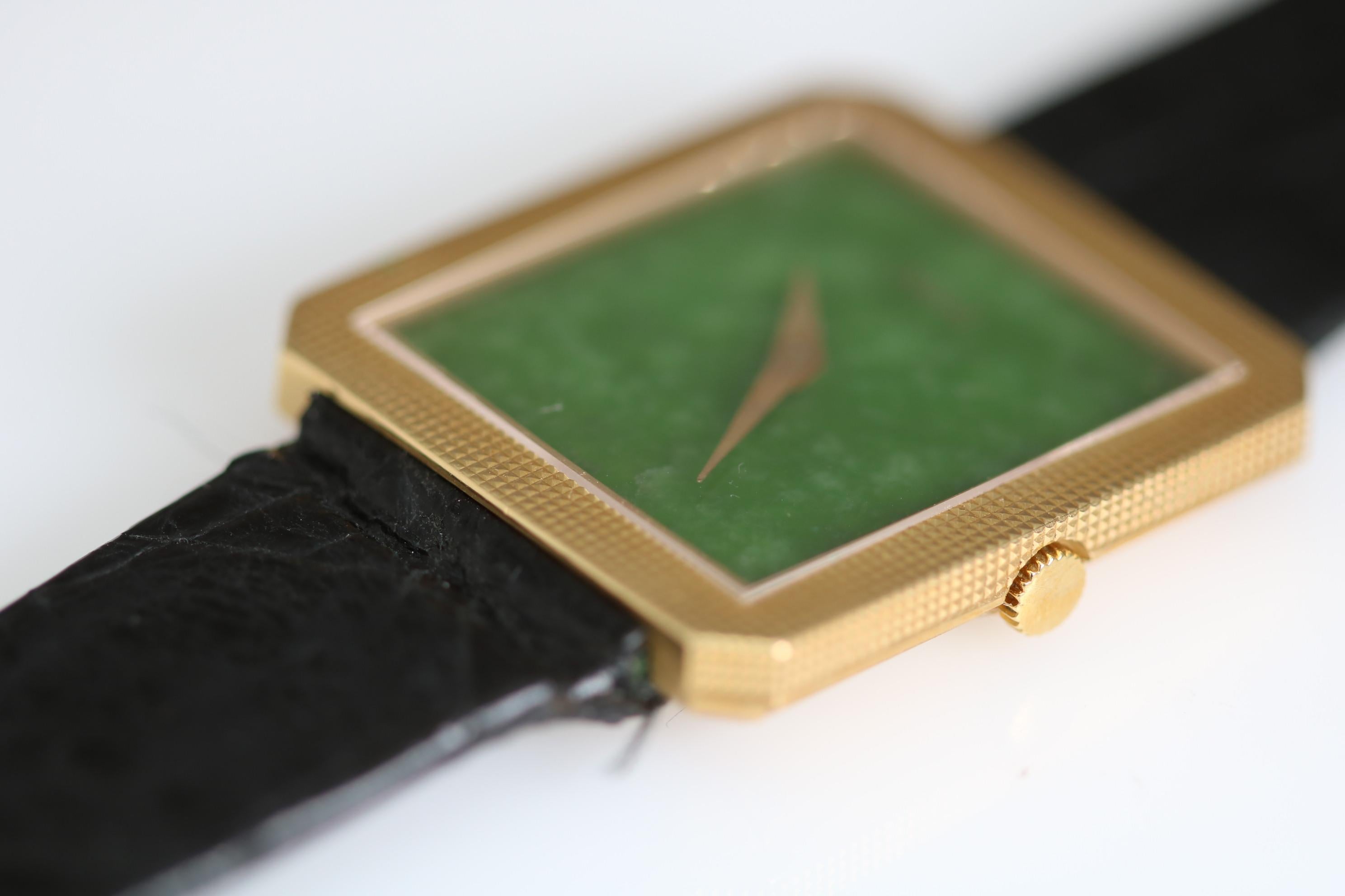 Piaget Protocole 18 Karat Yellow Gold and Green Jade Wristwatch, circa 1970s 3