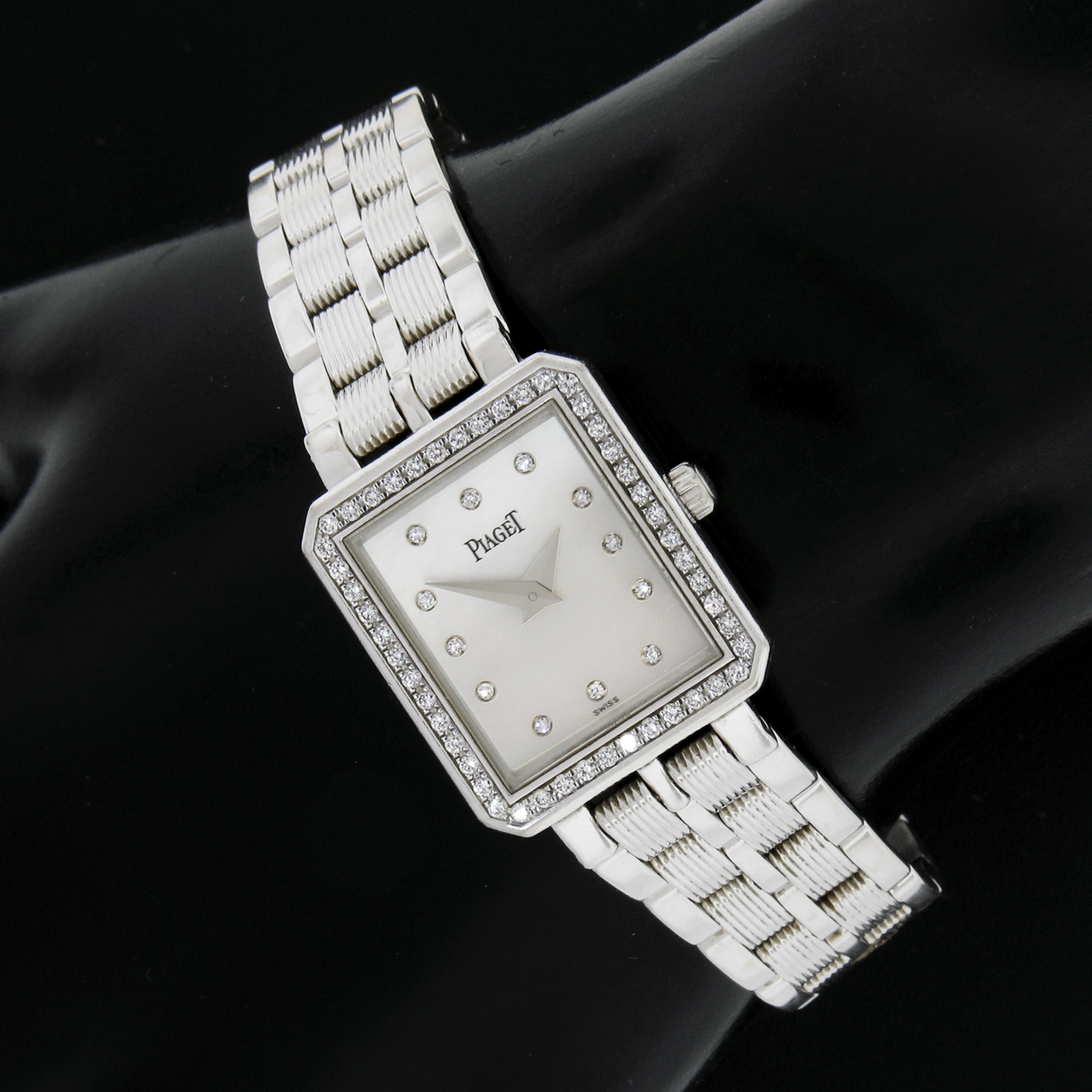 Piaget Protocole 20mm 18k White Gold MOP Diamond Dial Bezel Watch 5355 M601D In Good Condition For Sale In Montclair, NJ
