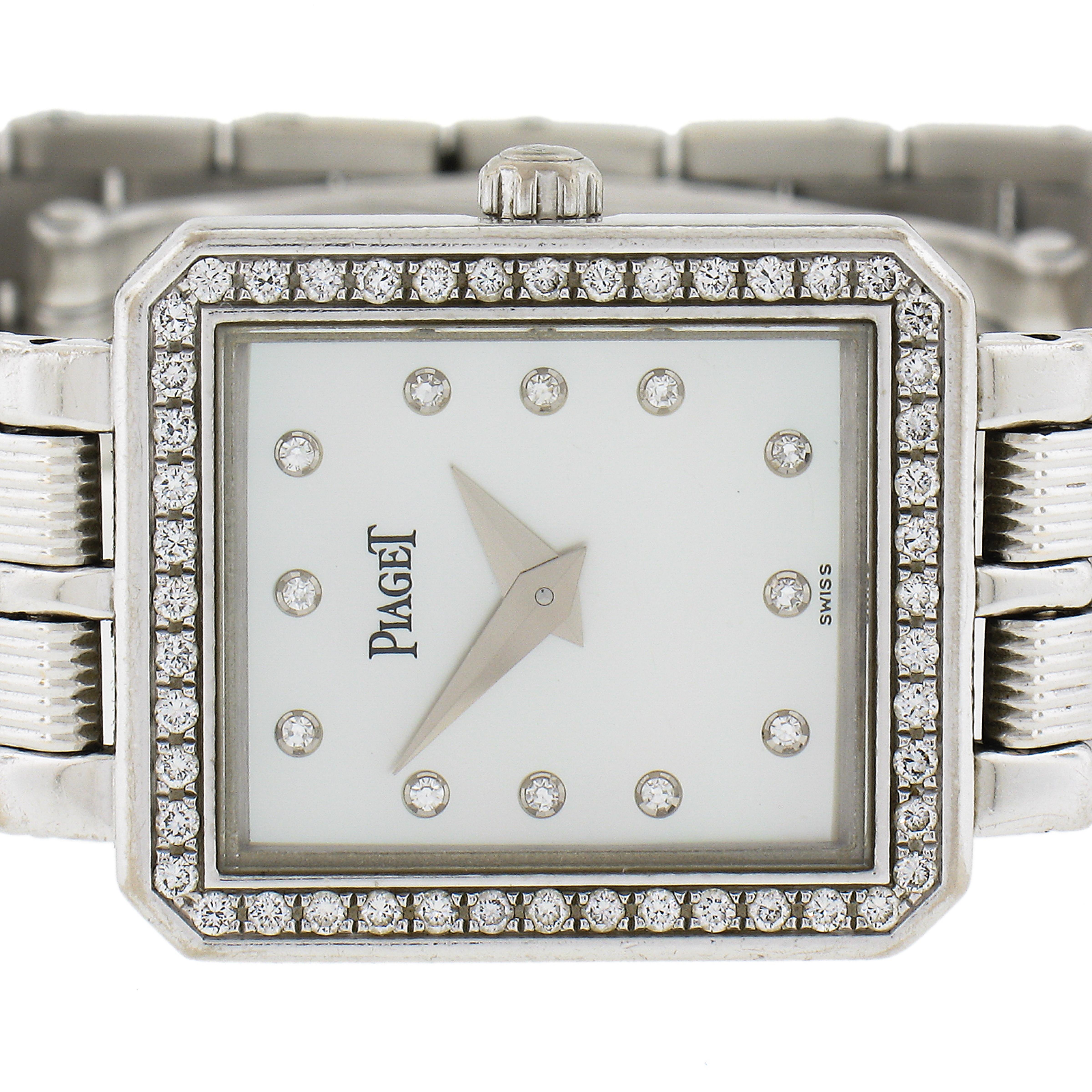 Women's or Men's Piaget Protocole 20mm 18k White Gold MOP Diamond Dial Bezel Watch 5355 M601D For Sale