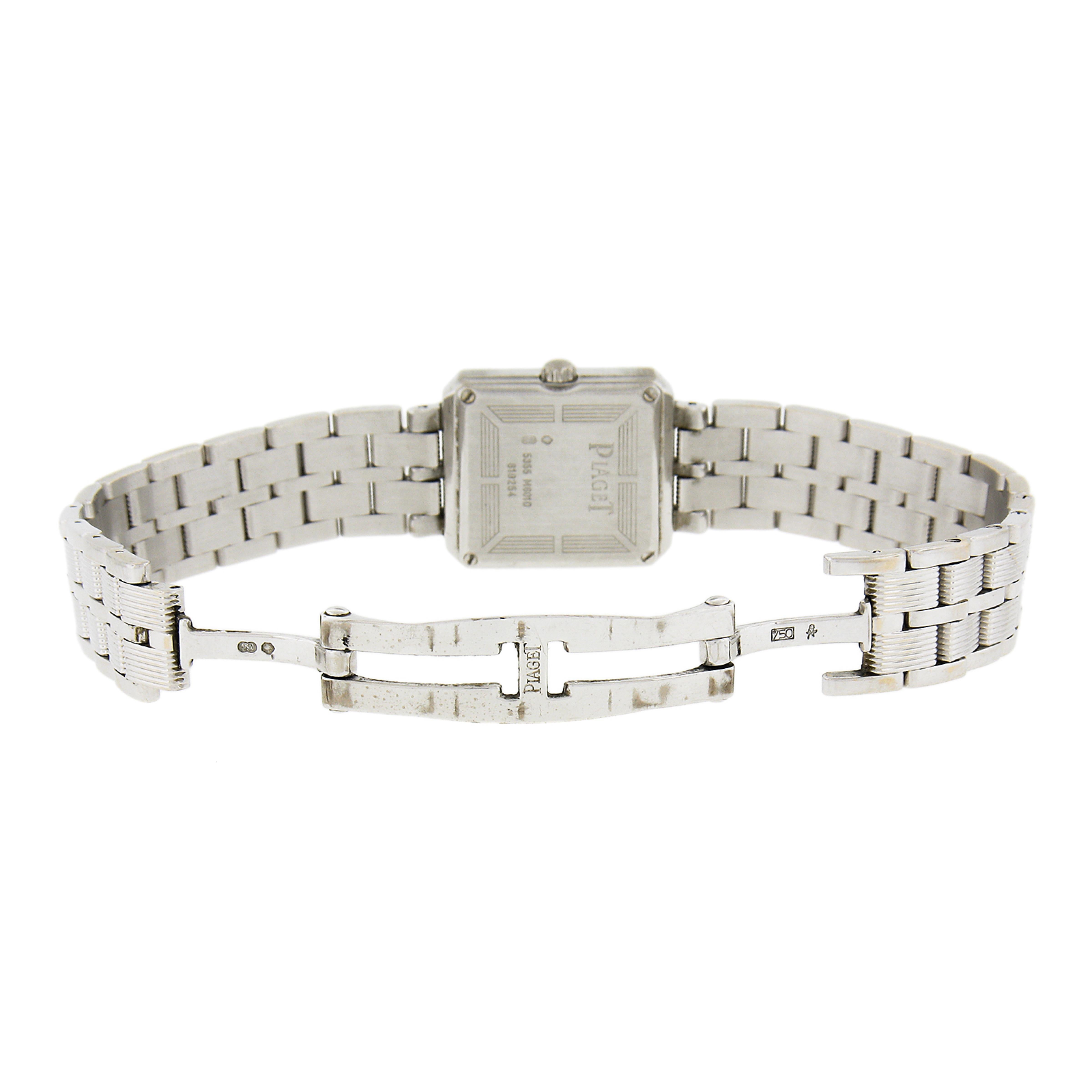 Women's or Men's Piaget Protocole 20mm 18k White Gold MOP Diamond Dial Bezel Watch 5355 M601D For Sale