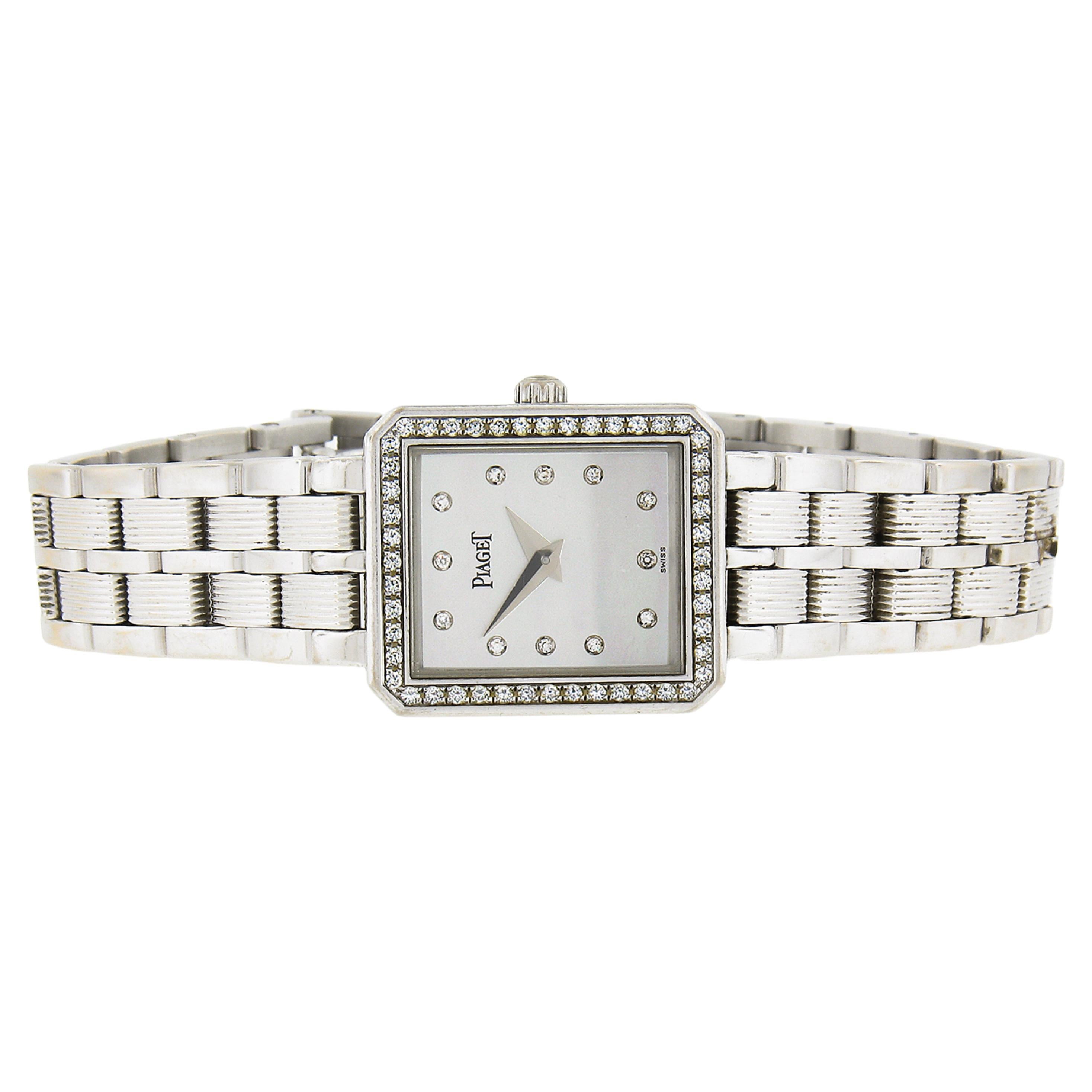 Piaget Protocole 20mm 18k White Gold MOP Diamond Dial Bezel Watch 5355 M601D For Sale