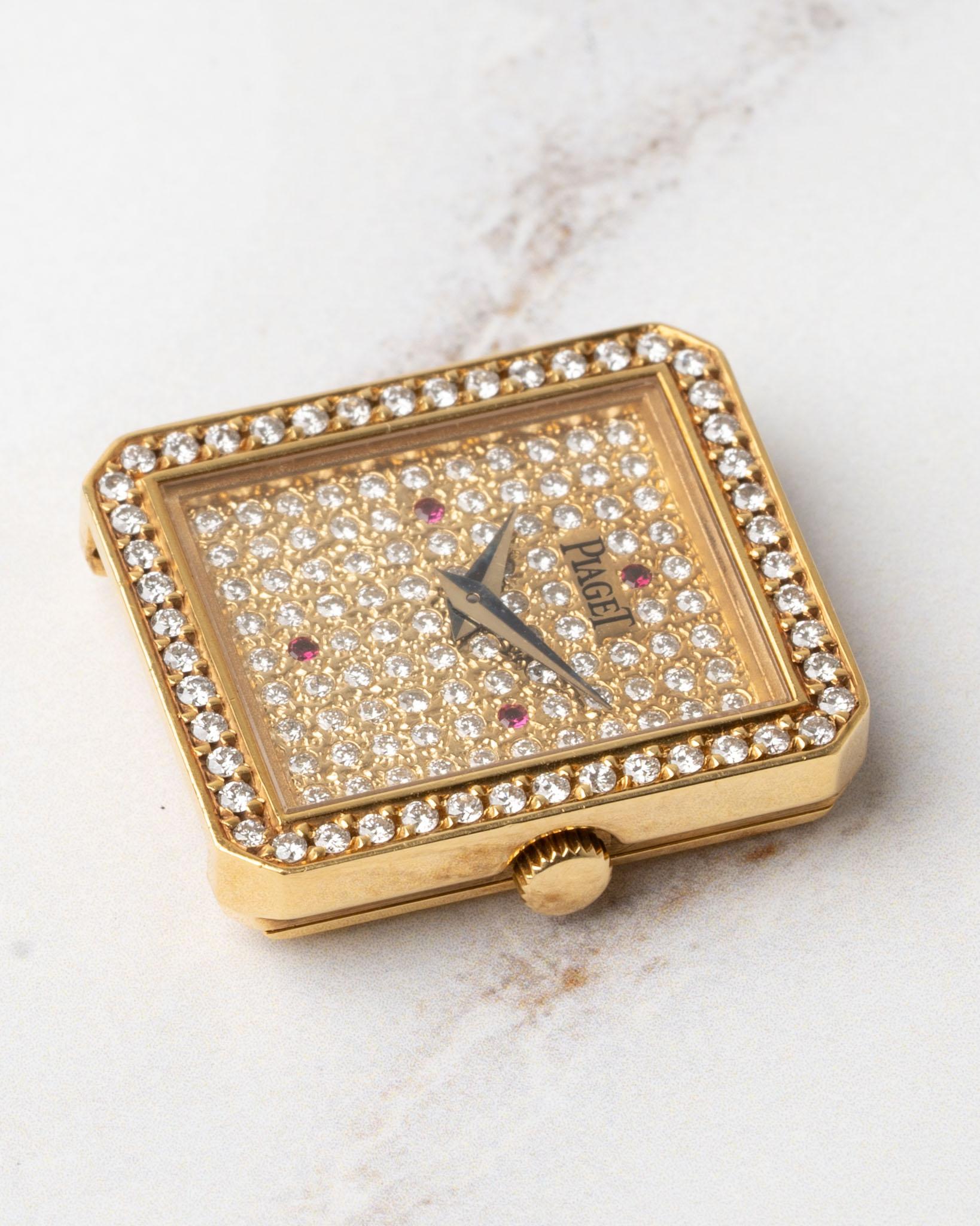 Piaget Protocole 83545 Ladies Pave Diamonds and Ruby Dial 18k YG 1980s Bon état - En vente à SYDNEY, AU