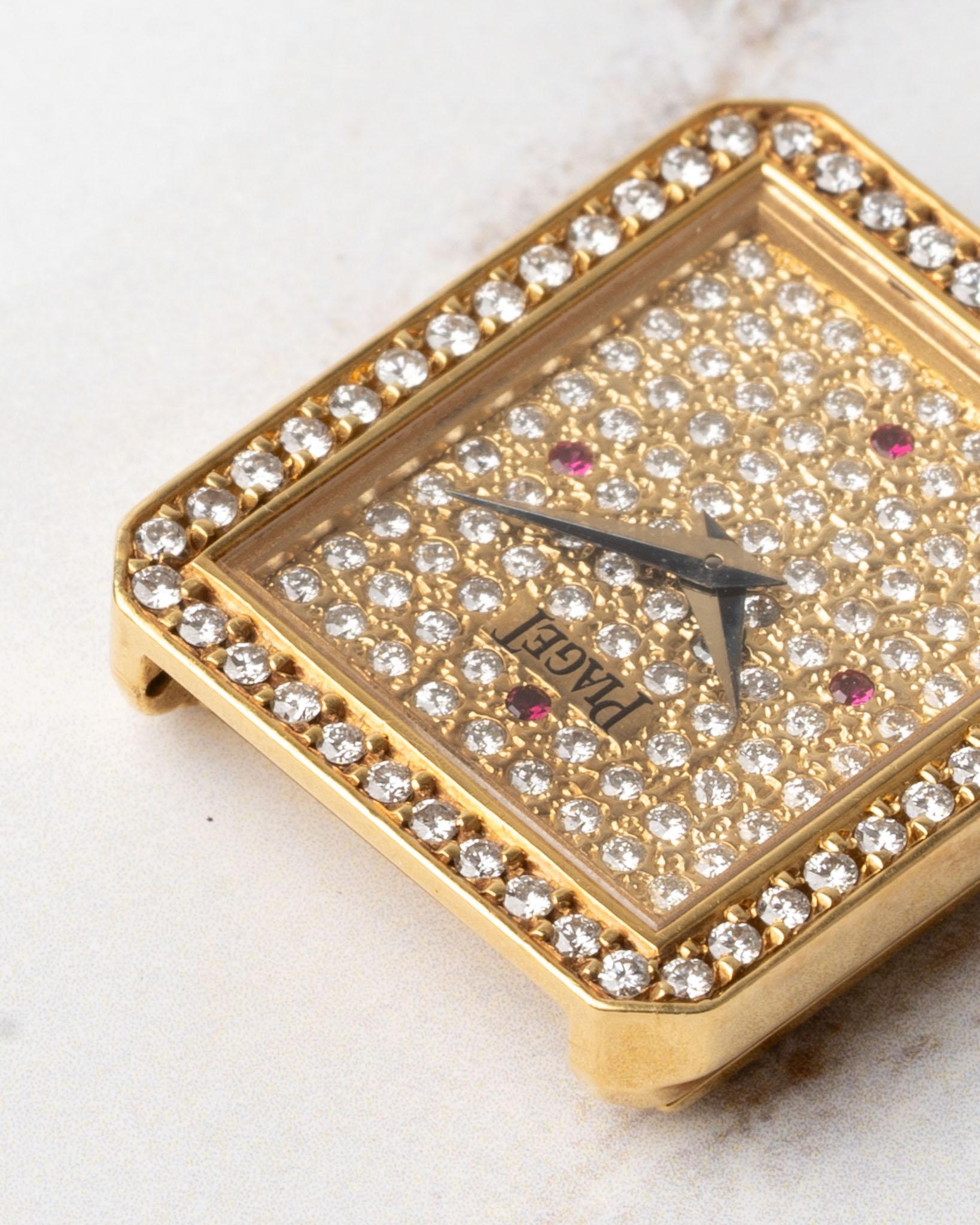 Piaget Protocole 83545 Ladies Pave Diamonds and Ruby Dial 18k YG 1980s en vente 3