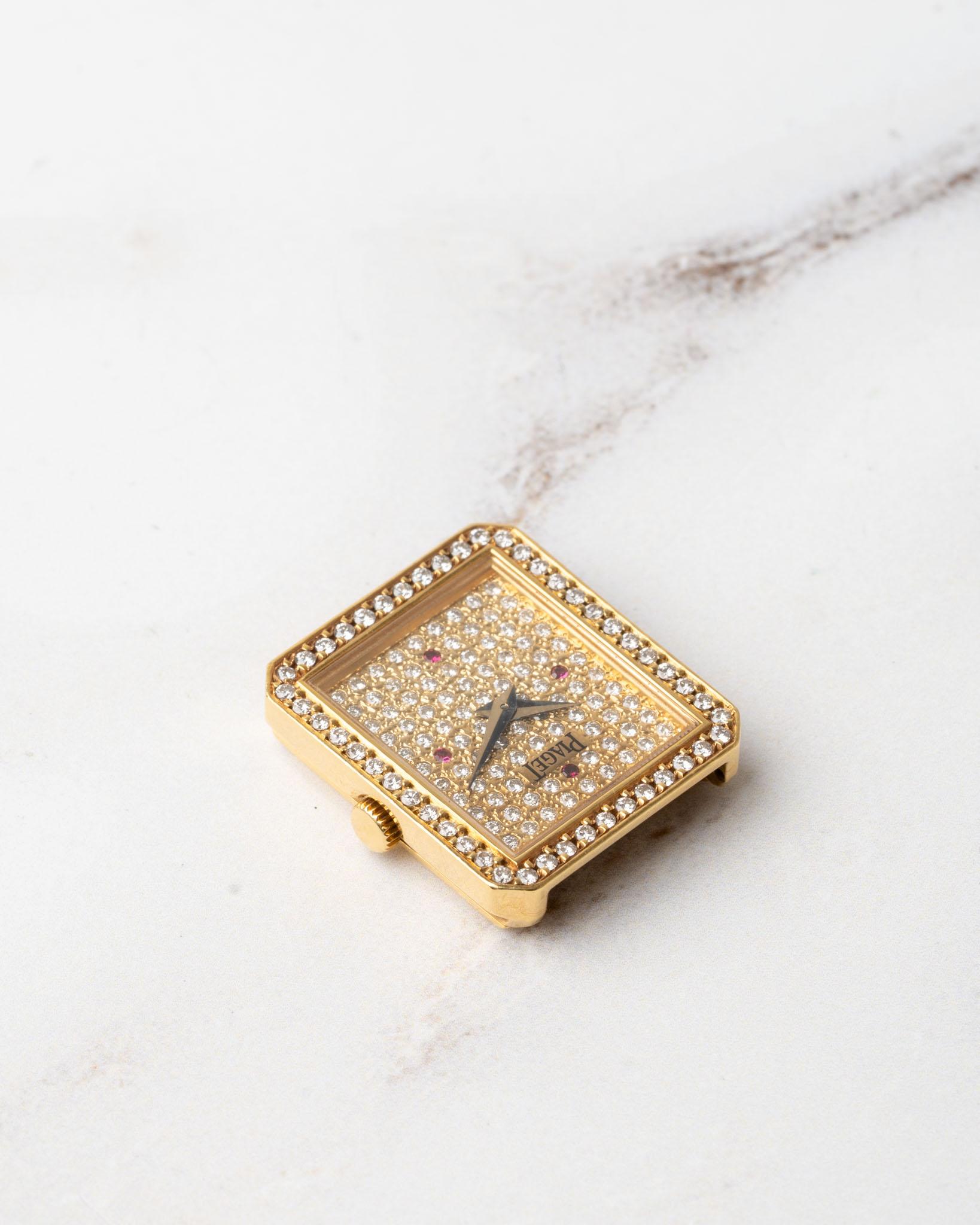 Piaget Protocole 83545 Ladies Pave Diamonds and Ruby Dial 18k YG 1980s en vente 4