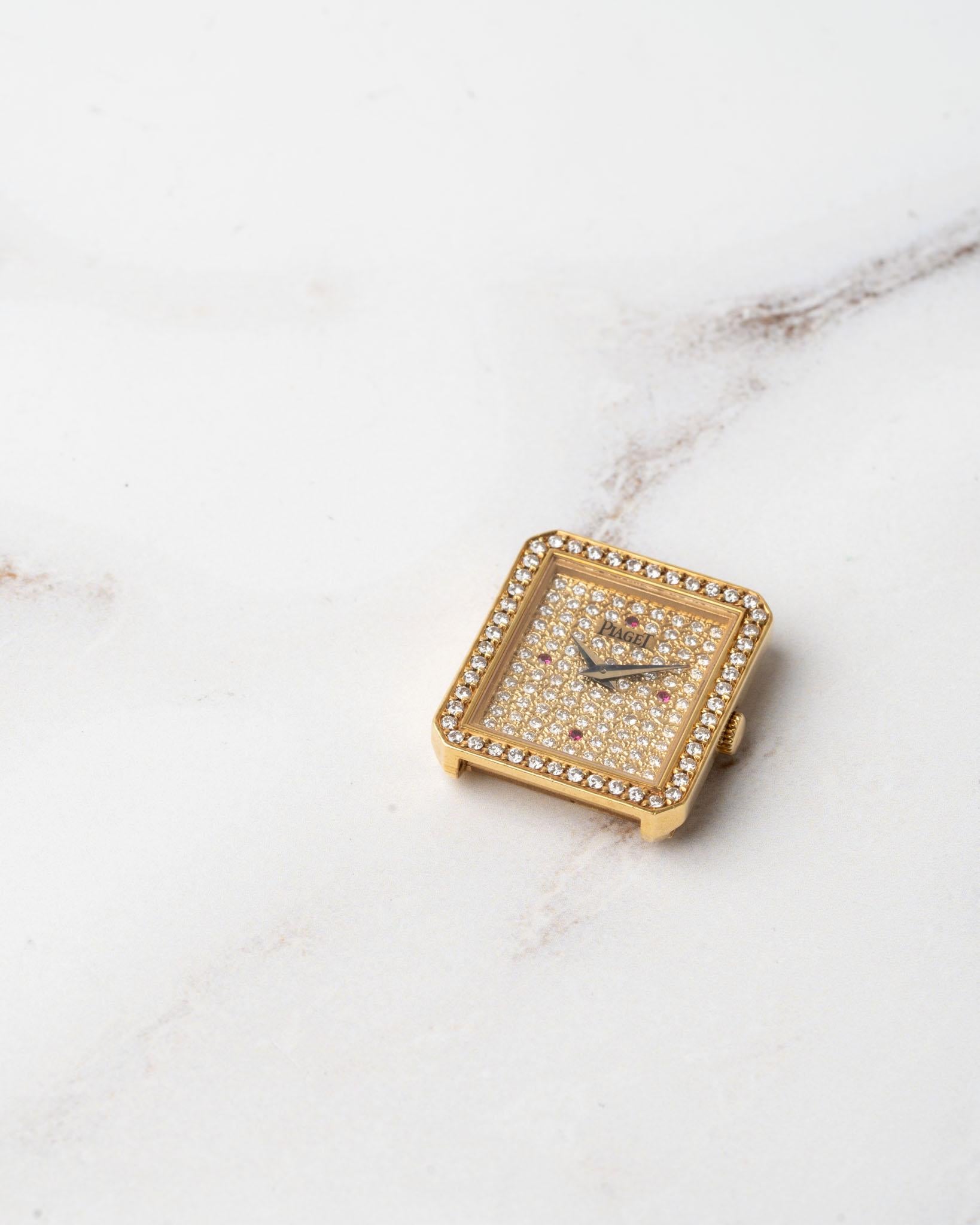 Piaget Protocole 83545 Ladies Pave Diamonds and Ruby Dial 18k YG 1980s en vente 5