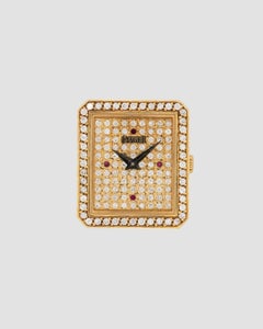 Piaget Protocole 83545 Ladies Pave Diamonds and Ruby Dial 18k YG 1980s