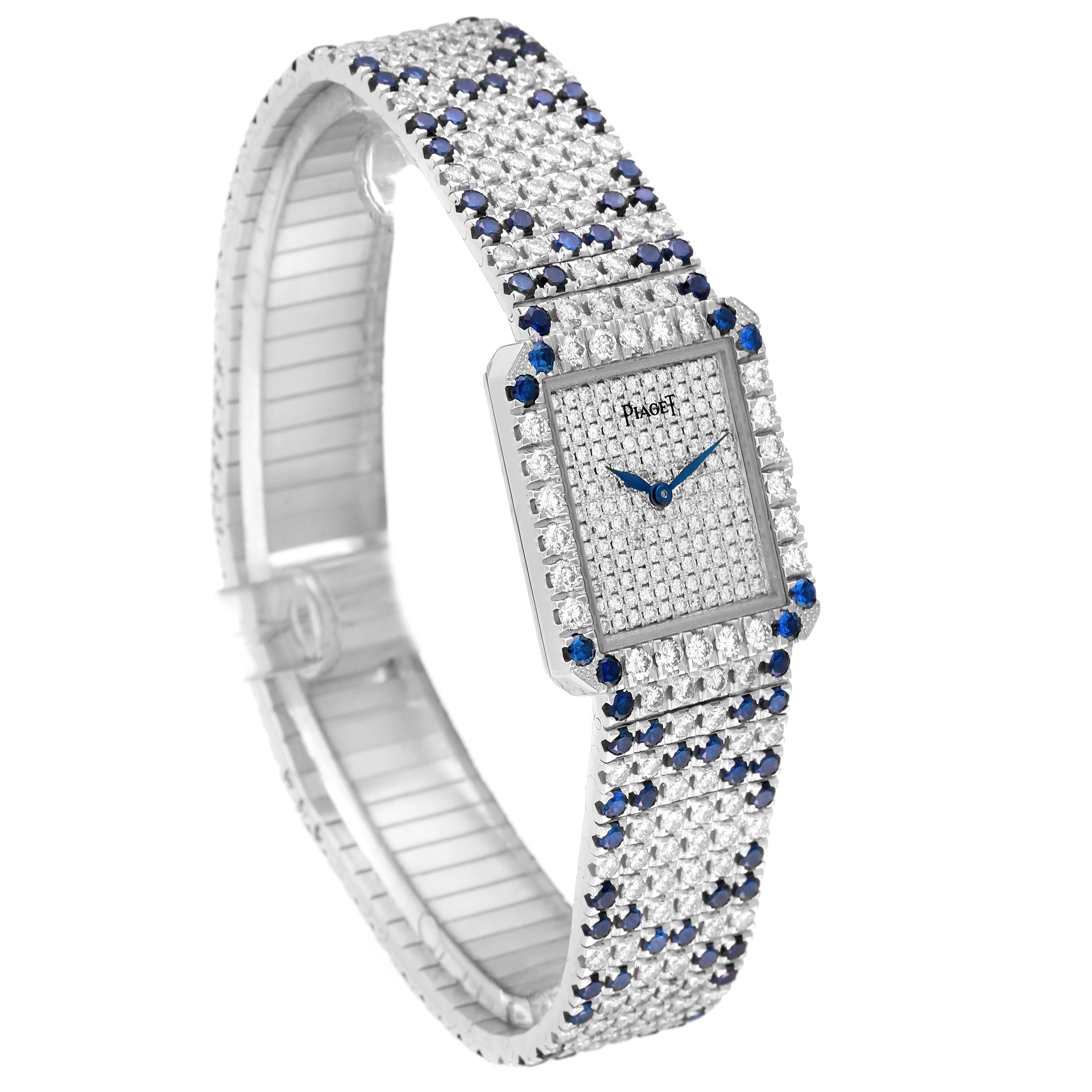 Piaget Protocole Exceptional White Gold Pave Diamond Sapphire Ladies Watch 83541 In Excellent Condition For Sale In Atlanta, GA