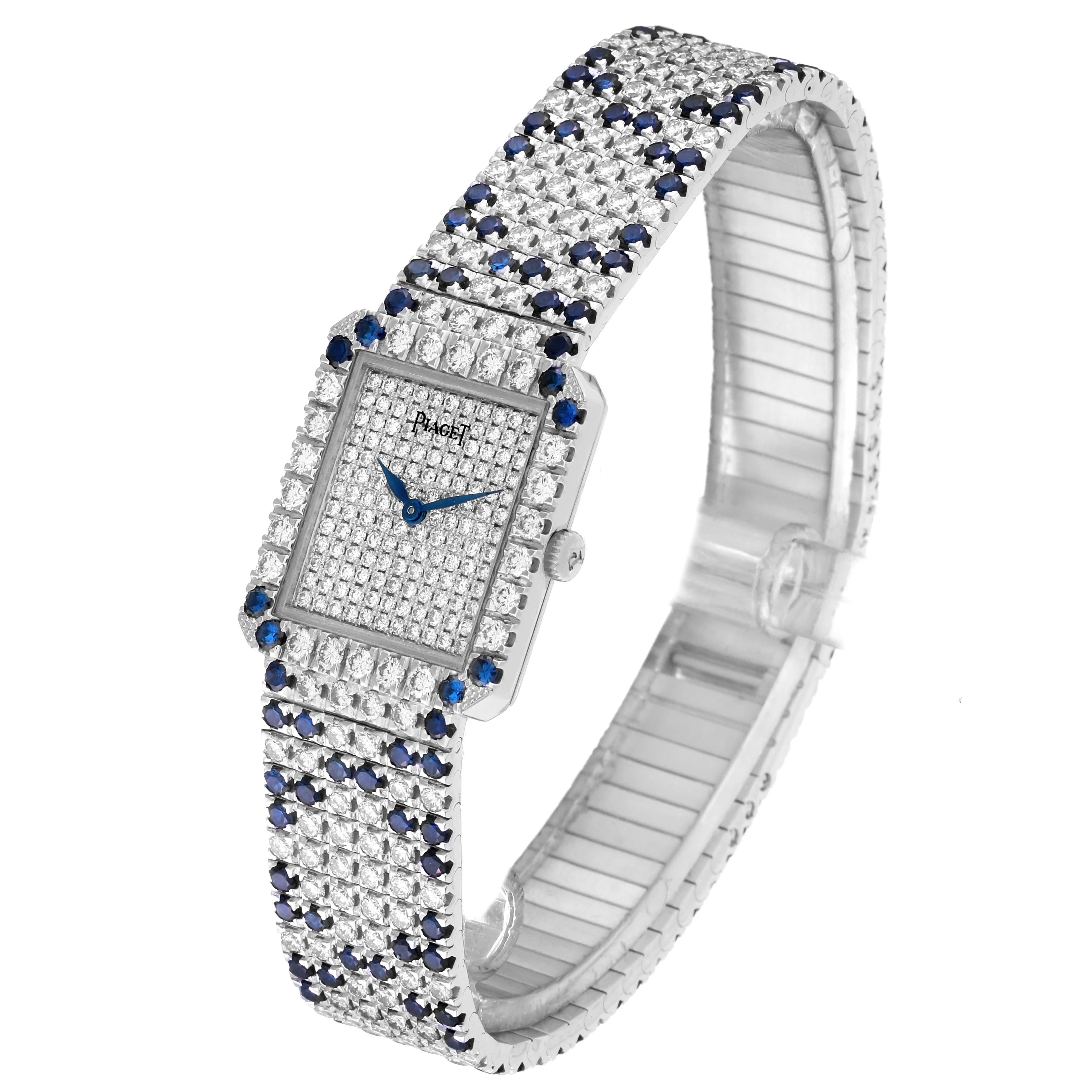 Women's Piaget Protocole Exceptional White Gold Pave Diamond Sapphire Ladies Watch 83541 For Sale