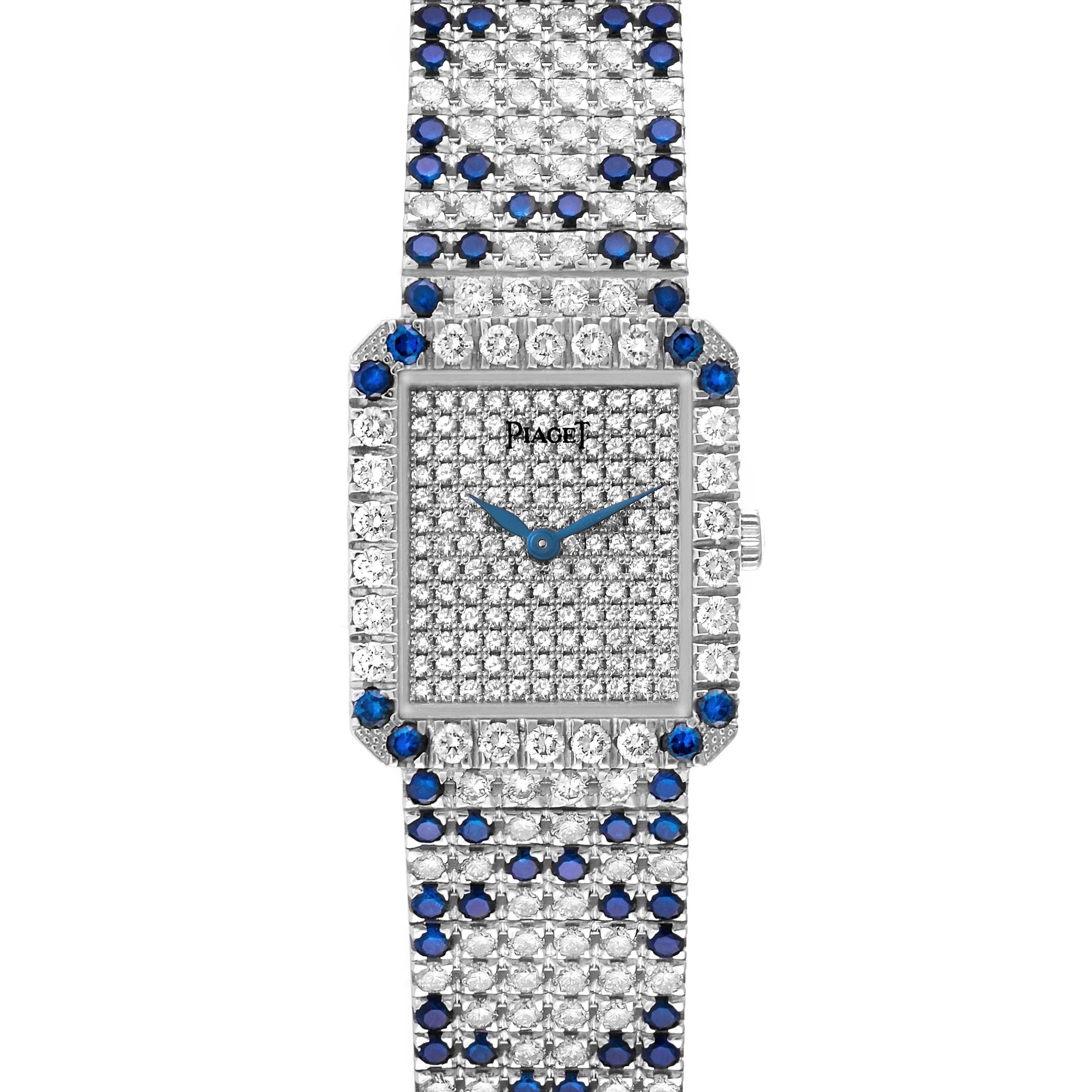 Piaget Protocole Exceptional White Gold Pave Diamond Sapphire Ladies Watch 83541 For Sale