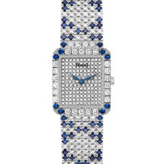 Piaget Protocole Exceptional White Gold Pave Diamond Sapphire Ladies Watch 83541