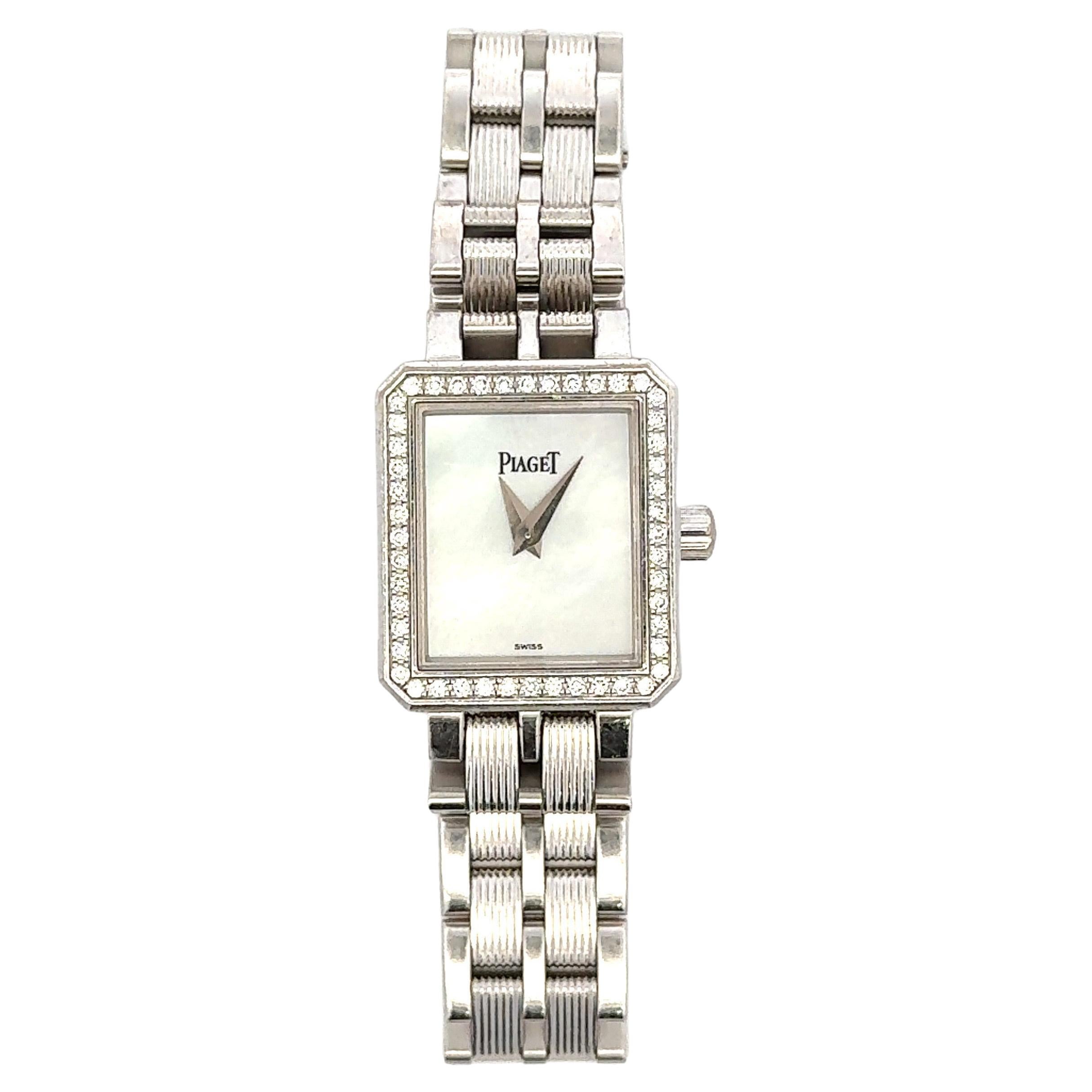 Piaget Protocole MOP Diamond Dial Bezel Watch 20 MM 18KT White Gold 5355 M601D