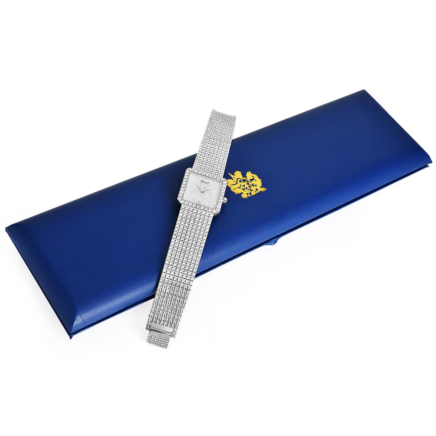 Round Cut Piaget Protocole Ref. 9154 Diamond Set 18K White Gold Luxury Watch For Sale