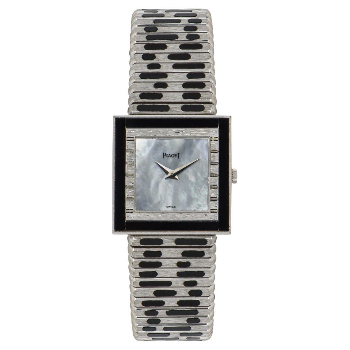 Piaget Rare Gents 18k White Gold White Mother of Pearl Dial Onyx Set 9200 C 426 For Sale