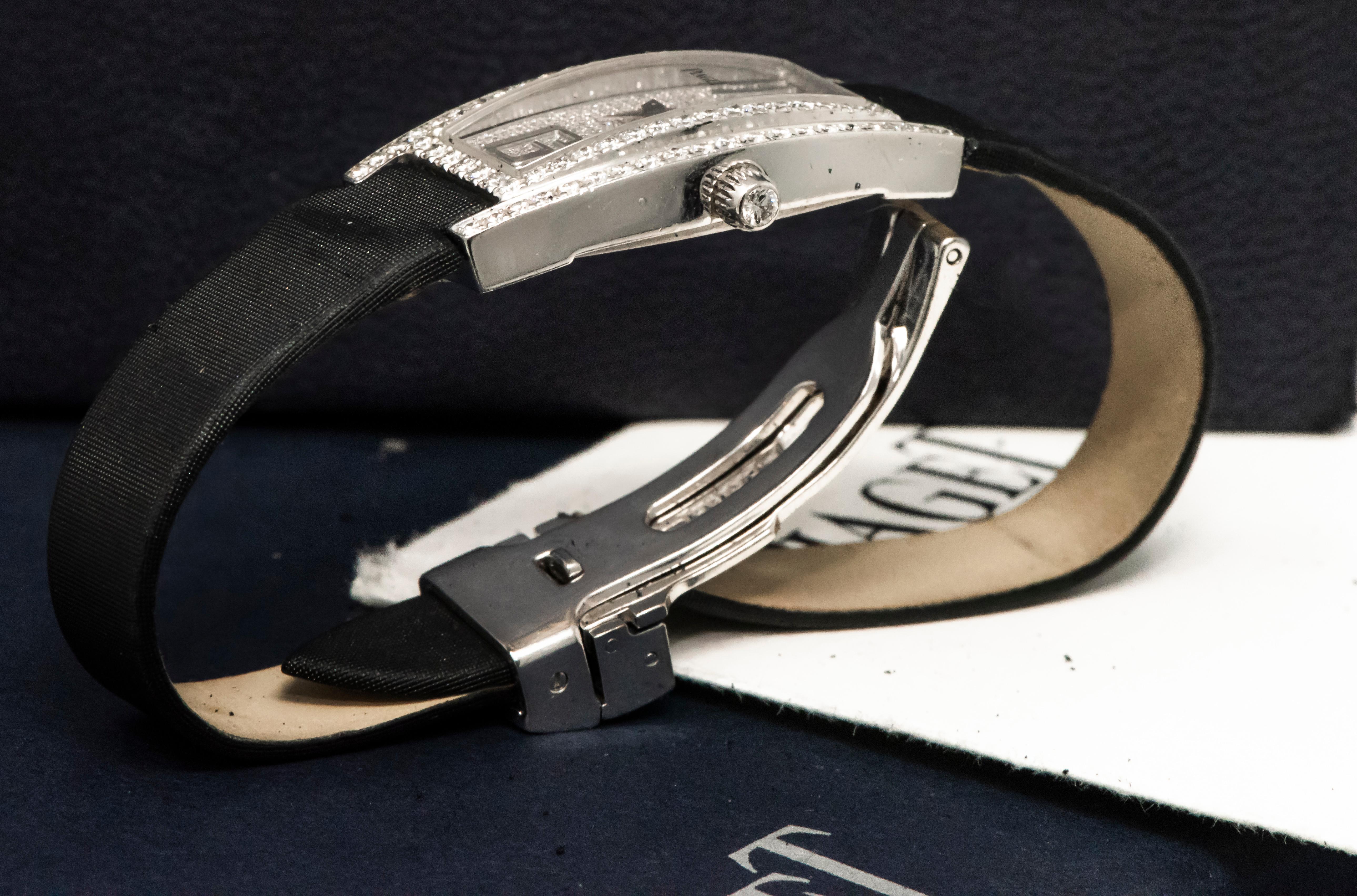 Women's or Men's Piaget Rare Limelight 18 Karat White Gold Diamond Set Factory Wristwatch