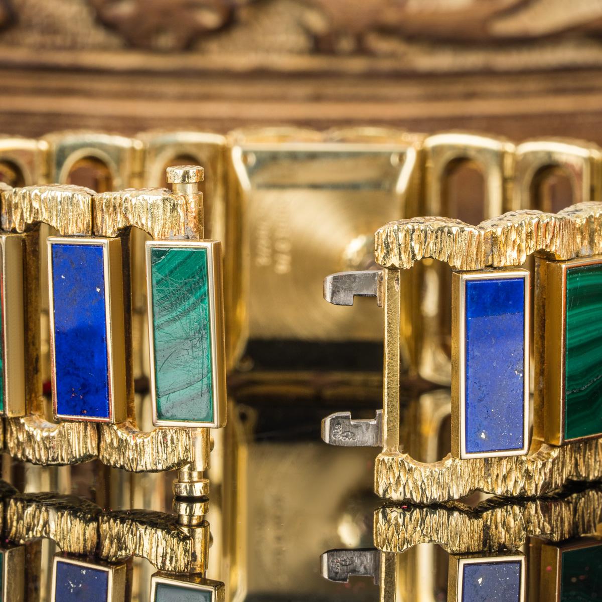 Square Cut Piaget Rare Yellow Gold Lapis Lazuli & Malachite Set Vintage Watch For Sale