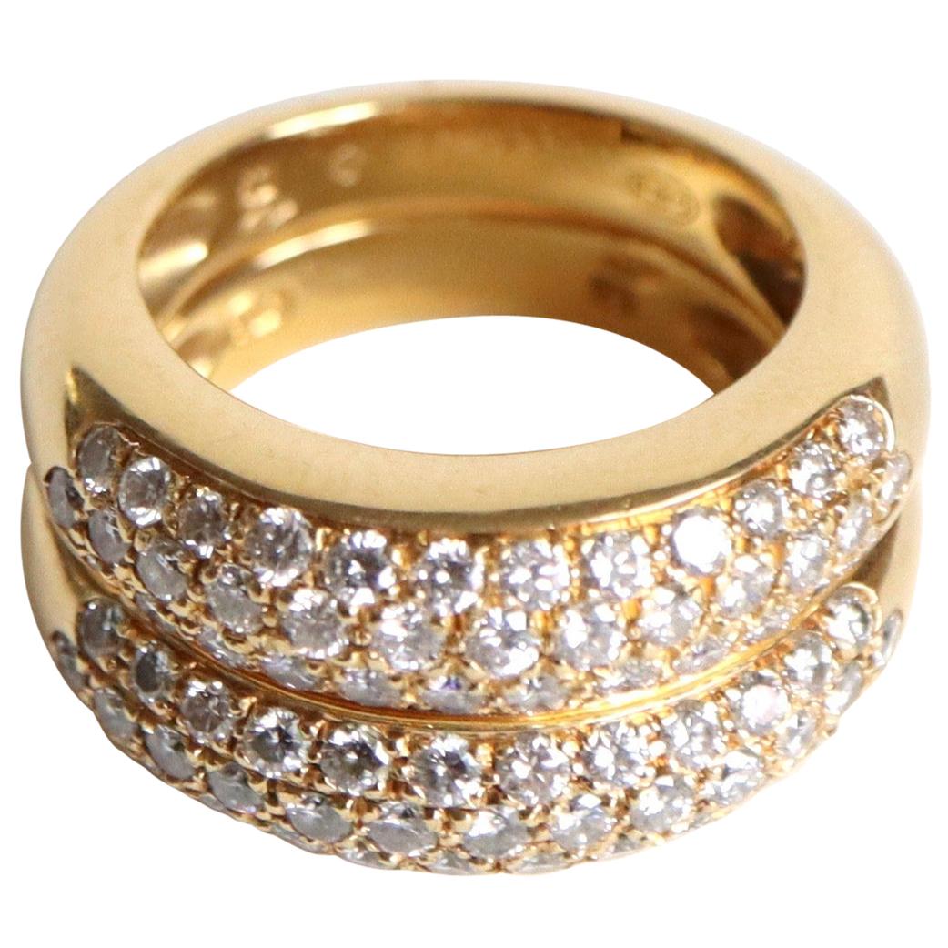 Piaget Ring in 18 Carat Yellow Gold Composed of Two Rings with 36 Diamonds Each For Sale