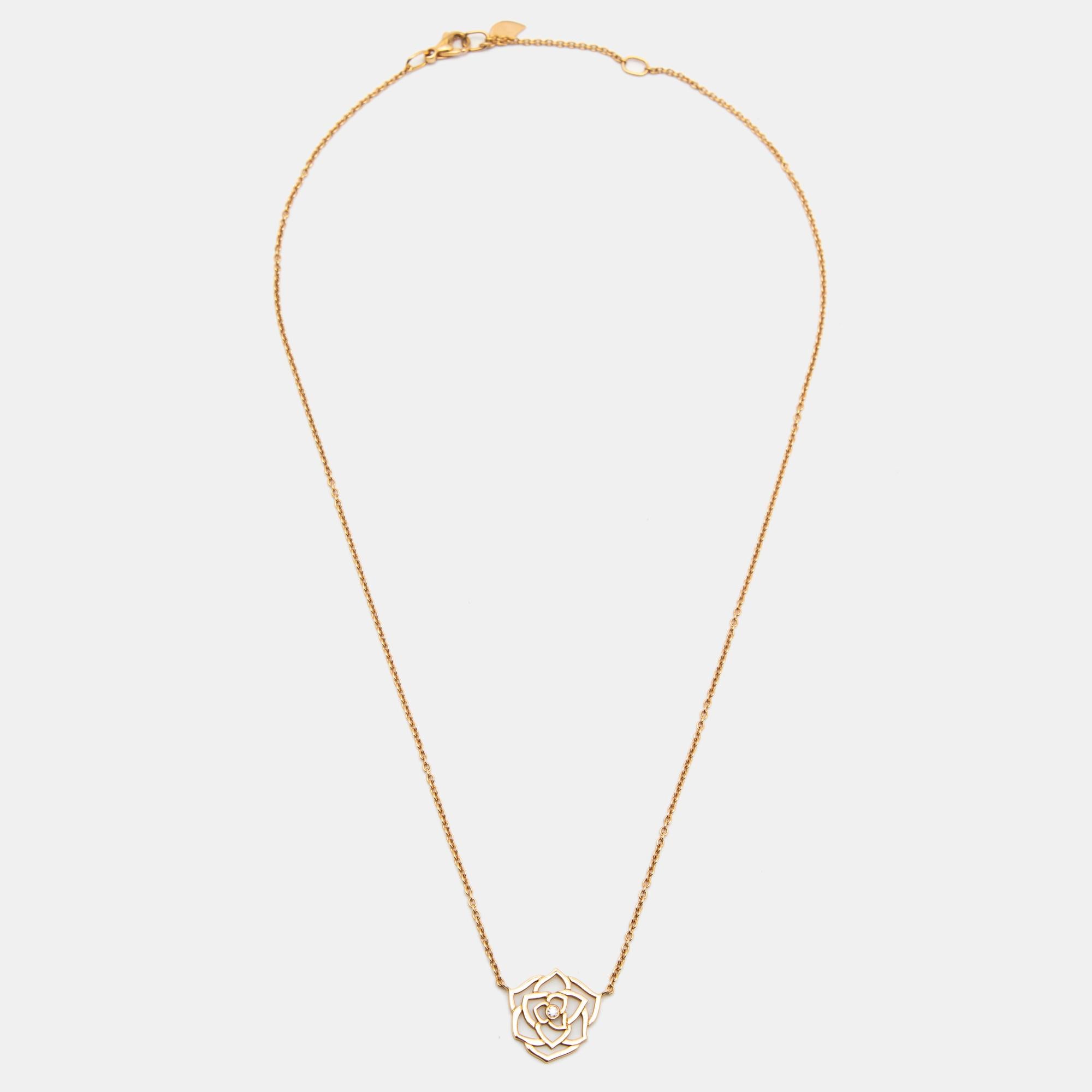 Contemporary Piaget Rose Diamond 18k Rose Gold Chain Necklace