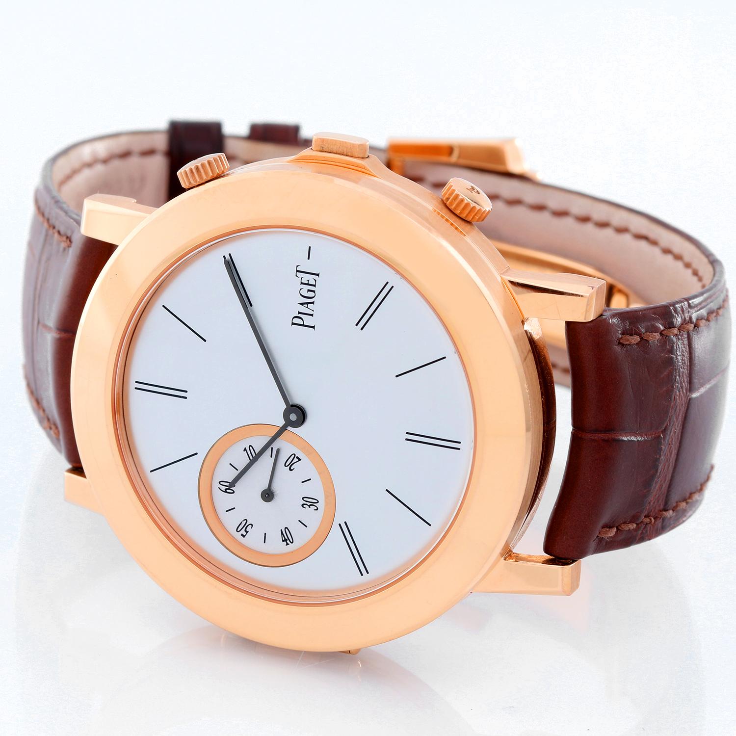 Piaget Altiplano Double Jeu  18k Rose Gold Men's Watch GOA3515 -  Piaget Caliber 838P ultra-thin hand-wound mechanical movement with small seconds and with 24-hour display. 18k Rose Gold round style case with exposition back (43mm dia.).  Note: 