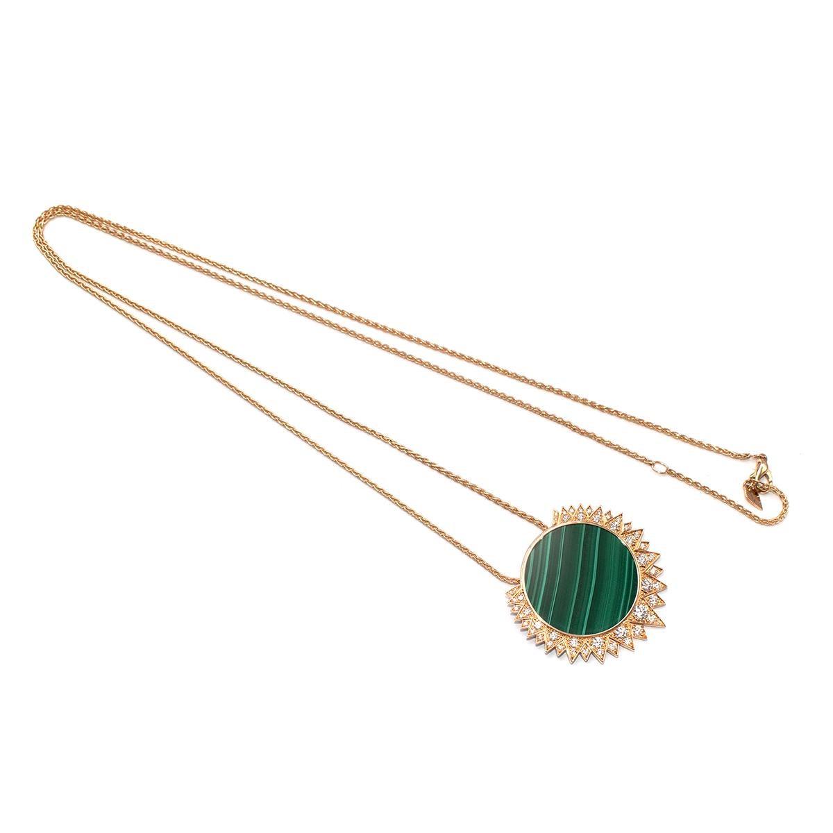 Piaget Rose Gold, Diamond & Malachite Sunlight Pendant Necklace In Excellent Condition For Sale In London, GB