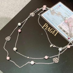 Piaget Rose Pink Opal Pink Tourmaline Pearls Diamonds 18K Gold Necklace