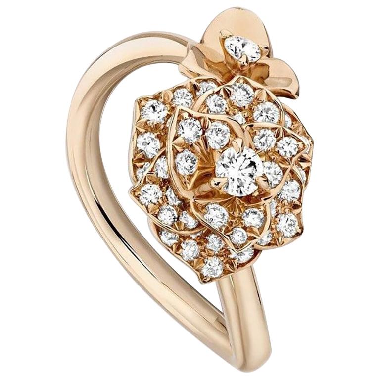 Piaget Rose Flower Ring with Diamonds 18 karat Pink Gold  