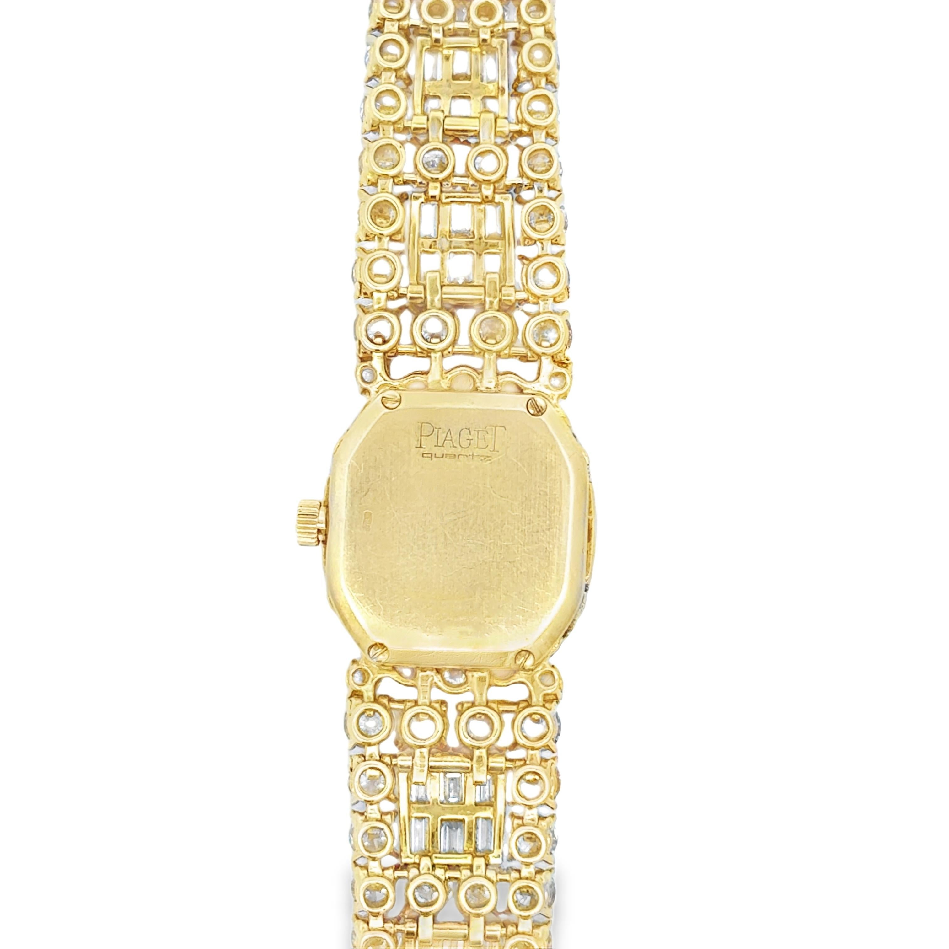 Piaget Round & Baguette Cut Diamond 18K Yellow Gold Watch In Good Condition For Sale In New York, NY