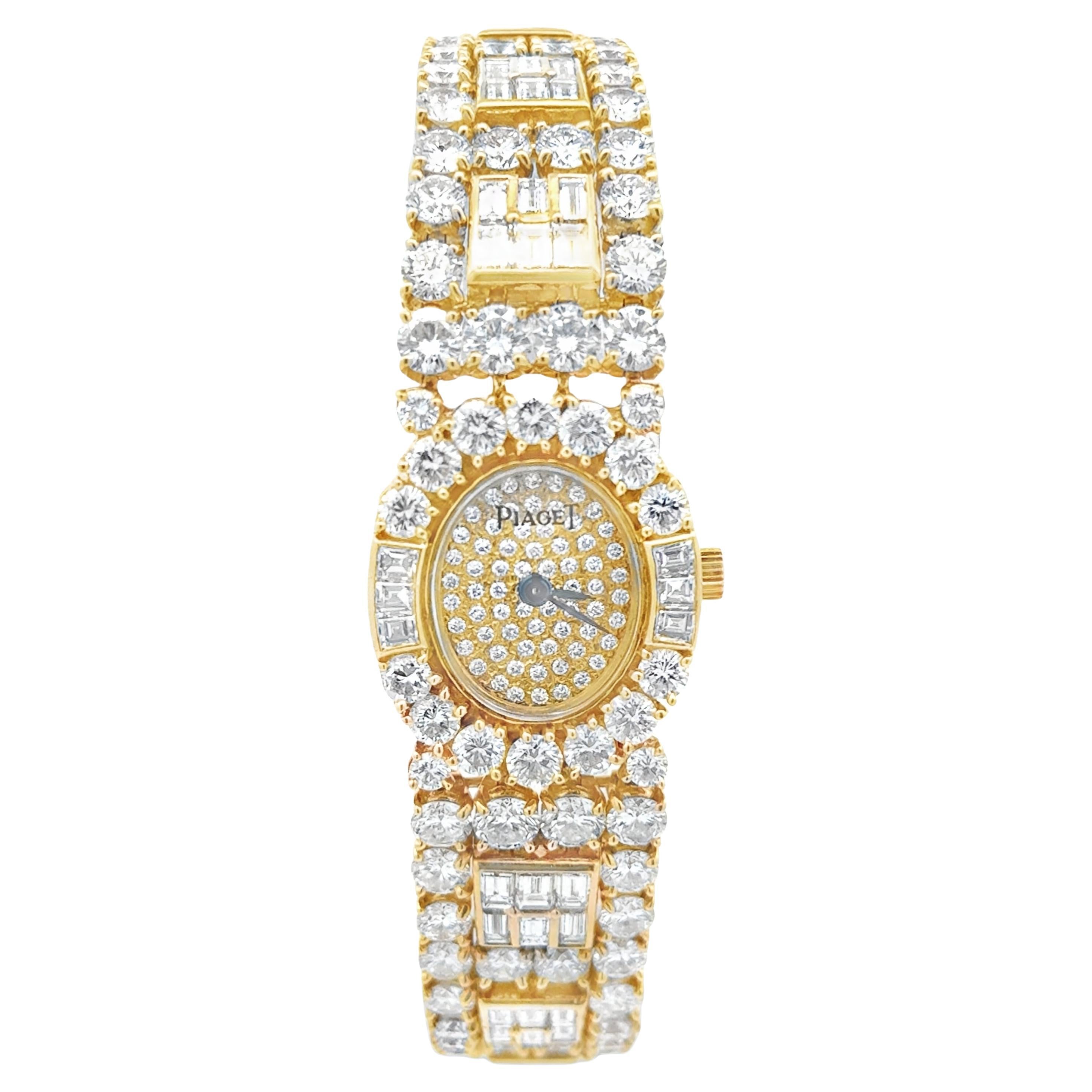 Piaget Round & Baguette Cut Diamond 18K Yellow Gold Watch