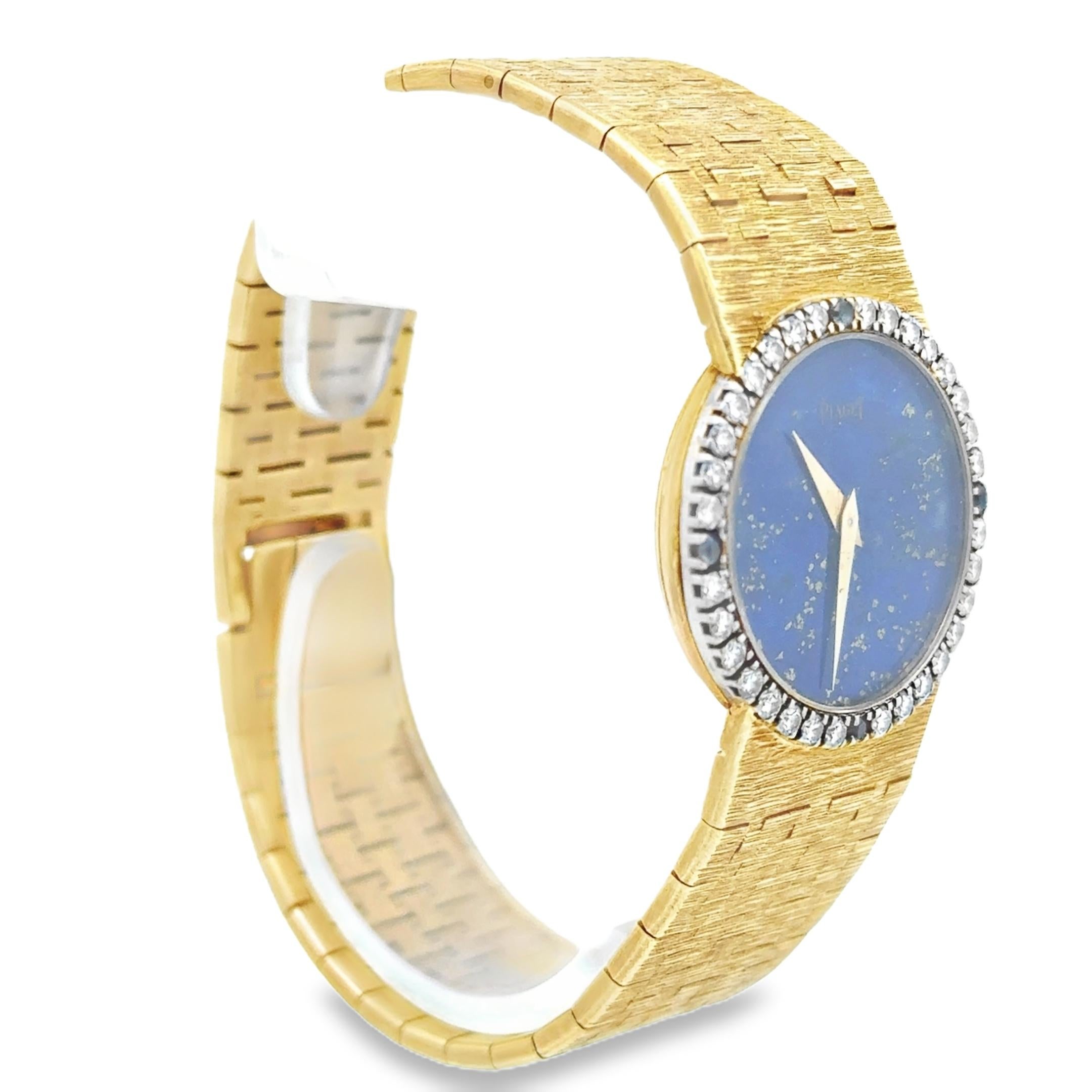 Contemporary Piaget Round Cut Diamond & Sapphire Lapis Lazuli Ladies' Watch in Yellow Gold For Sale