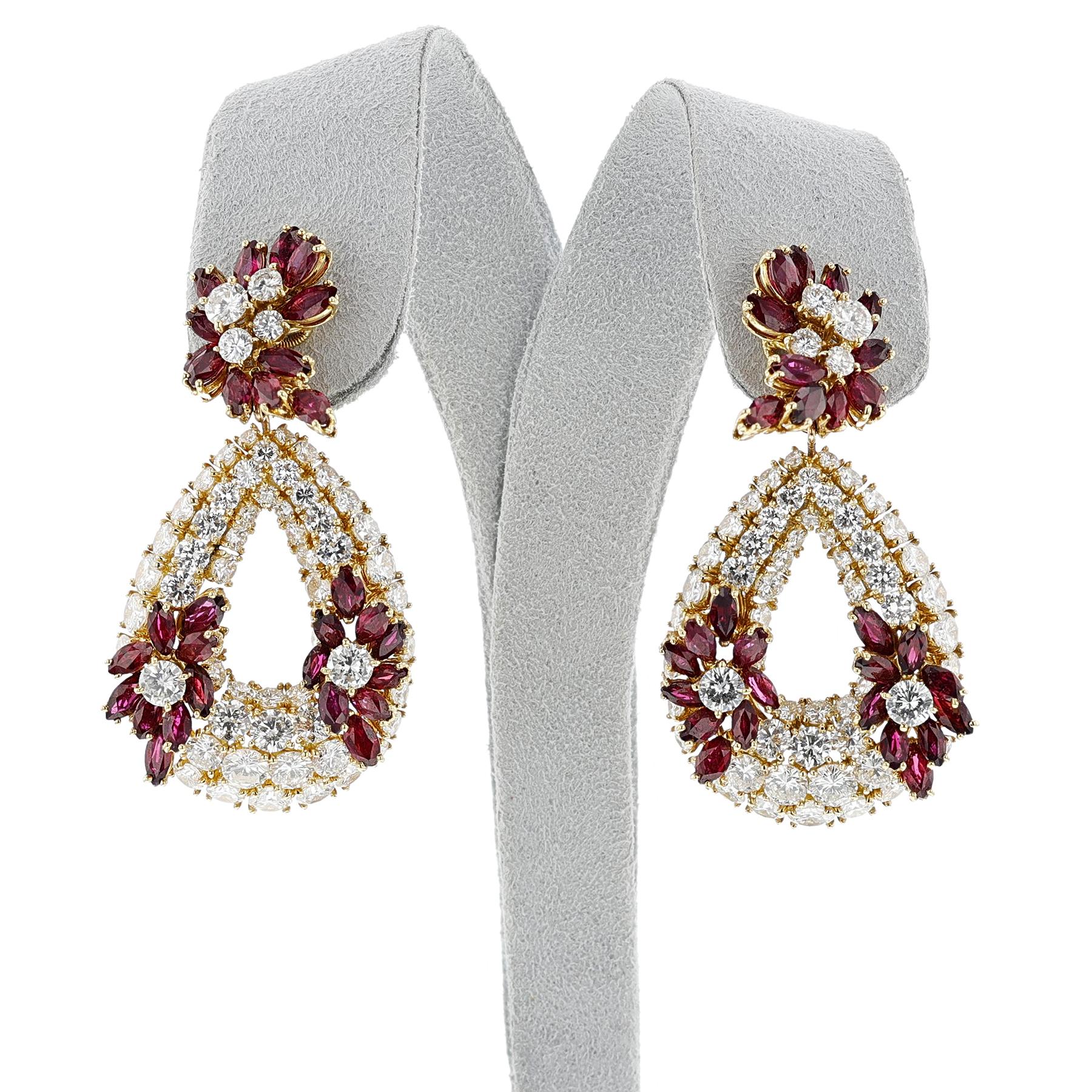 Mixed Cut Piaget Ruby and Diamond Necklace and Earring Set