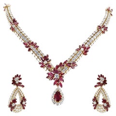 Piaget Ruby and Diamond Necklace and Earring Set
