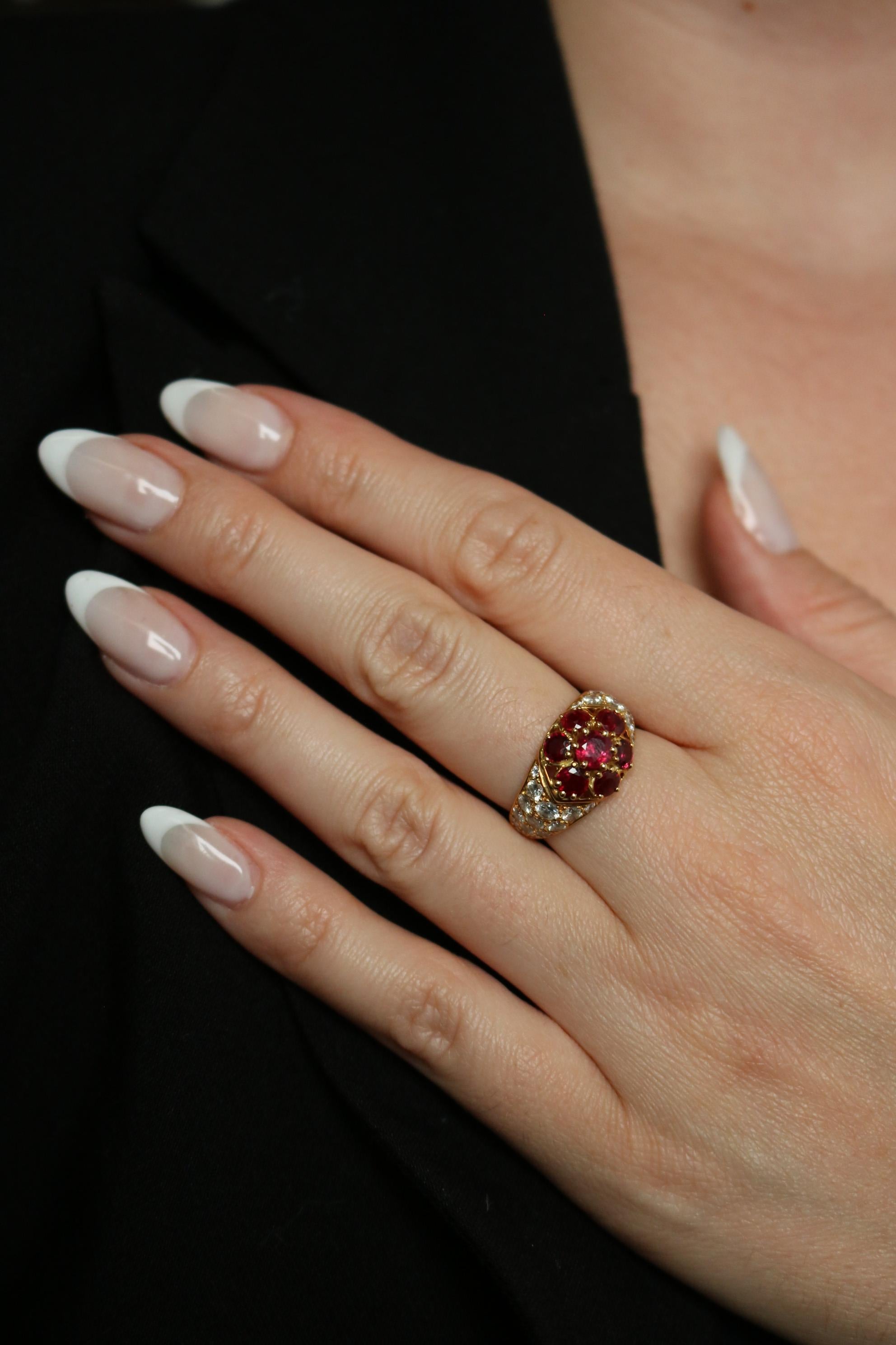 Piaget Ruby Diamond Cluster Ring 18k Yellow Gold Size 7.5 ~4.01ctw en vente 4