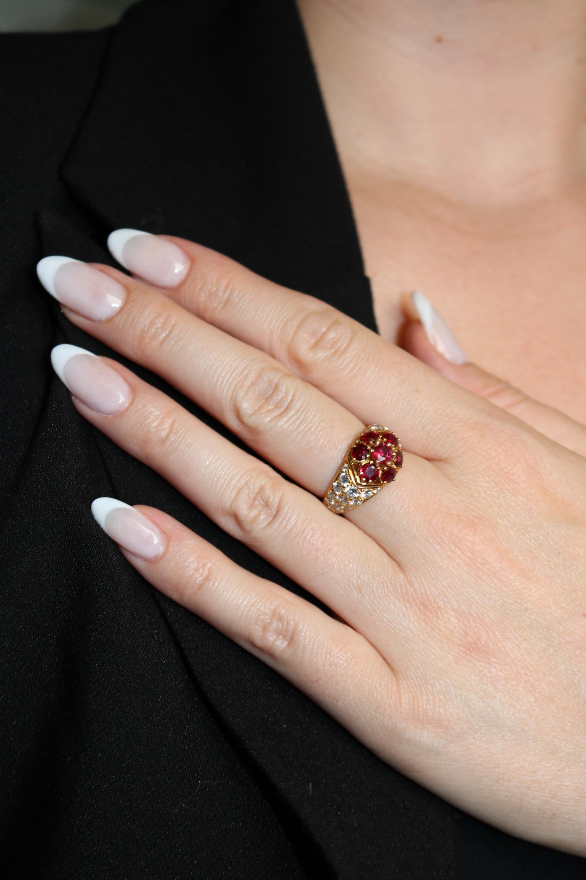 Piaget Ruby Diamond Cluster Ring 18k Yellow Gold Size 7.5 ~4.01ctw en vente 7
