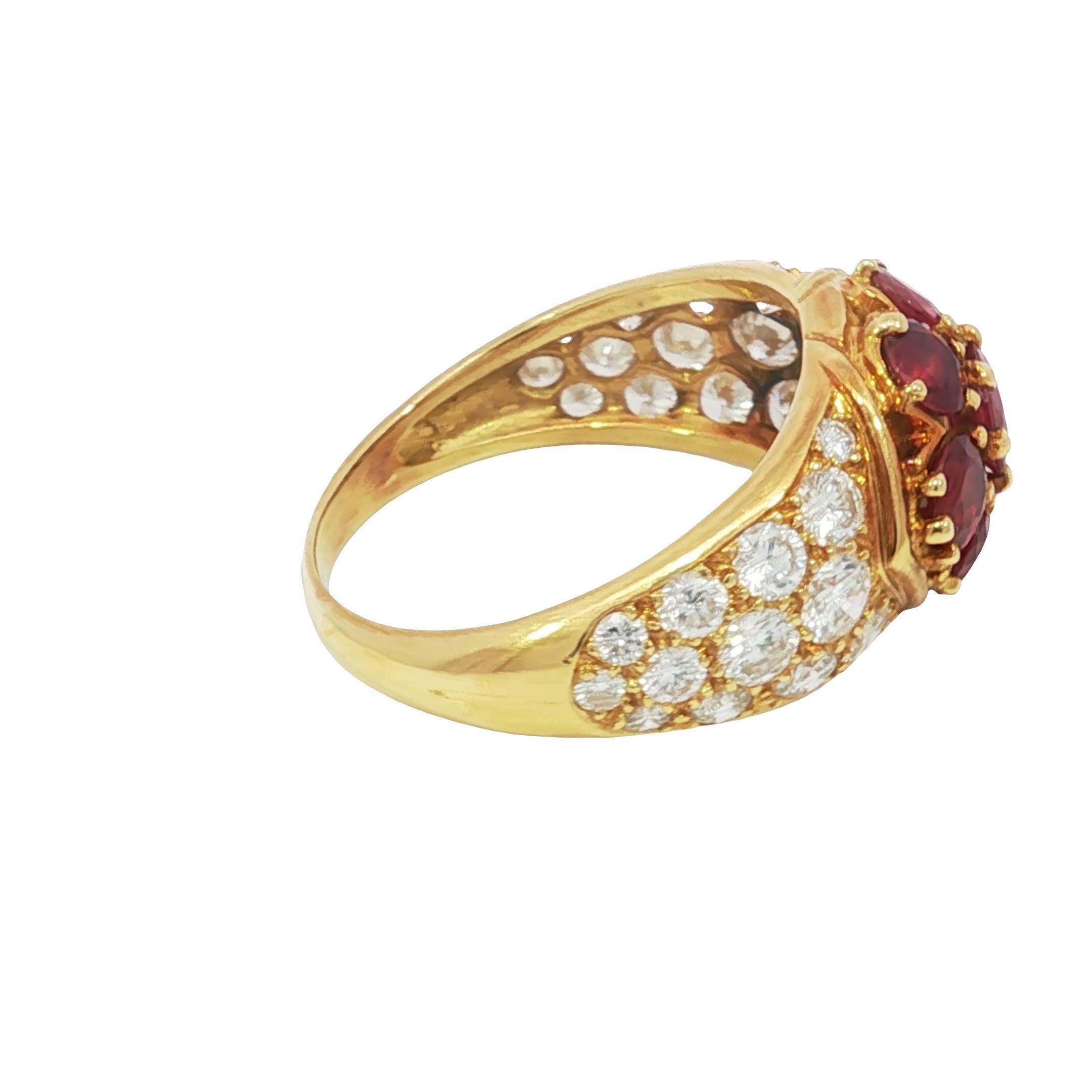 Piaget Ruby Diamond Cluster Ring 18k Yellow Gold Size 7.5 ~4.01ctw Pour femmes en vente