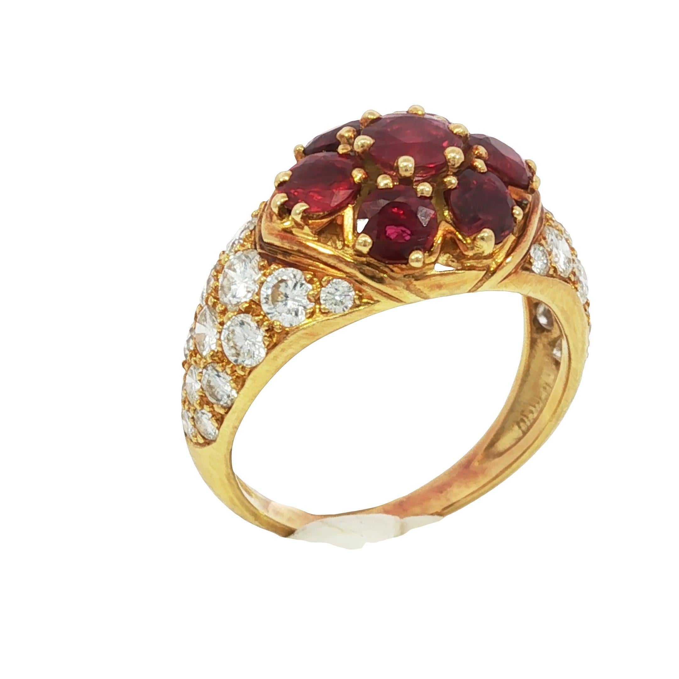 Piaget Ruby Diamond Cluster Ring 18k Yellow Gold Size 7.5 ~4.01ctw en vente 1