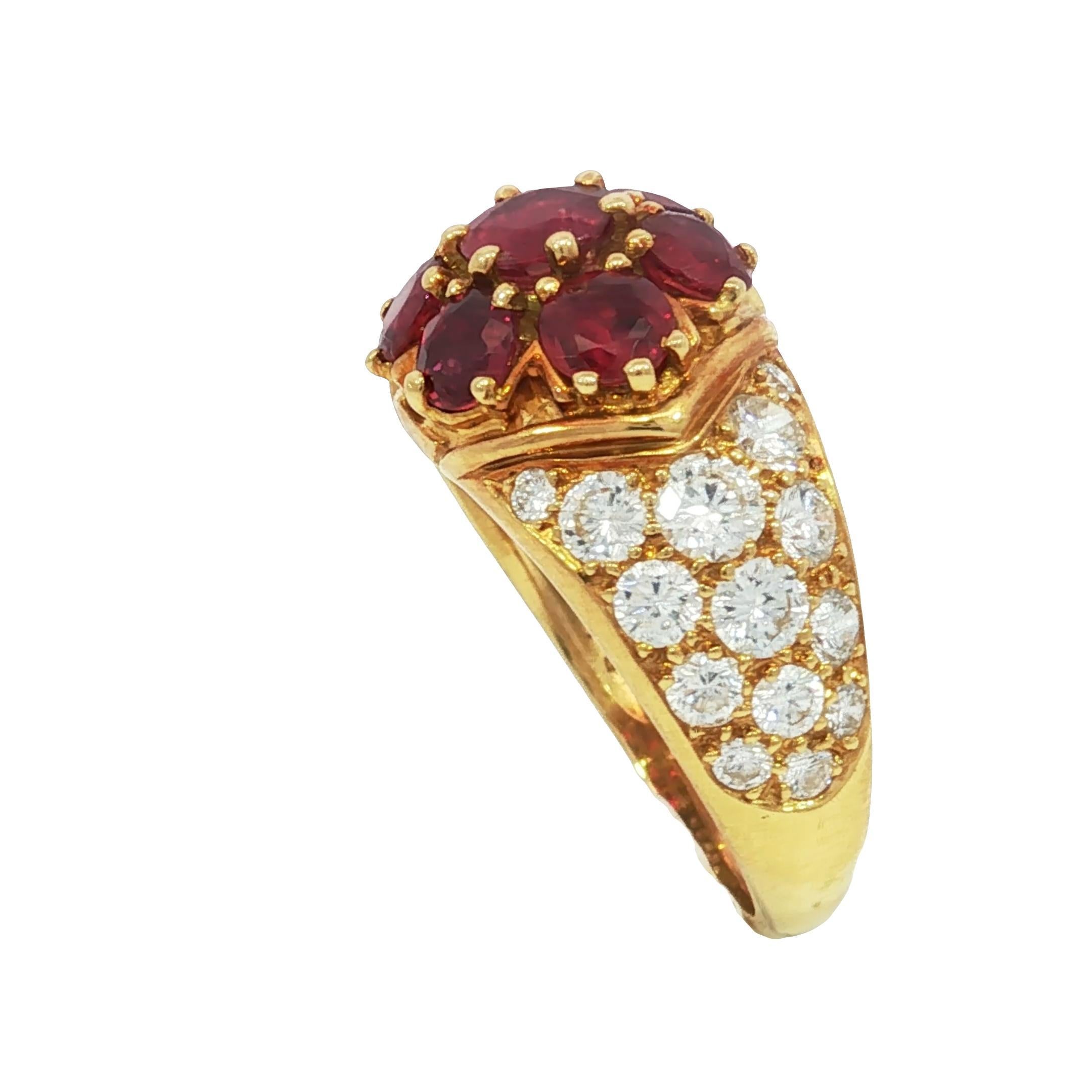Piaget Ruby Diamond Cluster Ring 18k Yellow Gold Size 7.5 ~4.01ctw en vente 2