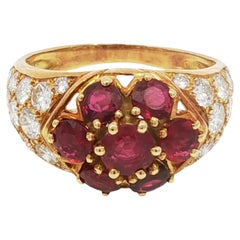 Piaget Ruby Diamond Cluster Ring 18k Yellow Gold Size 7.5 ~4.01ctw