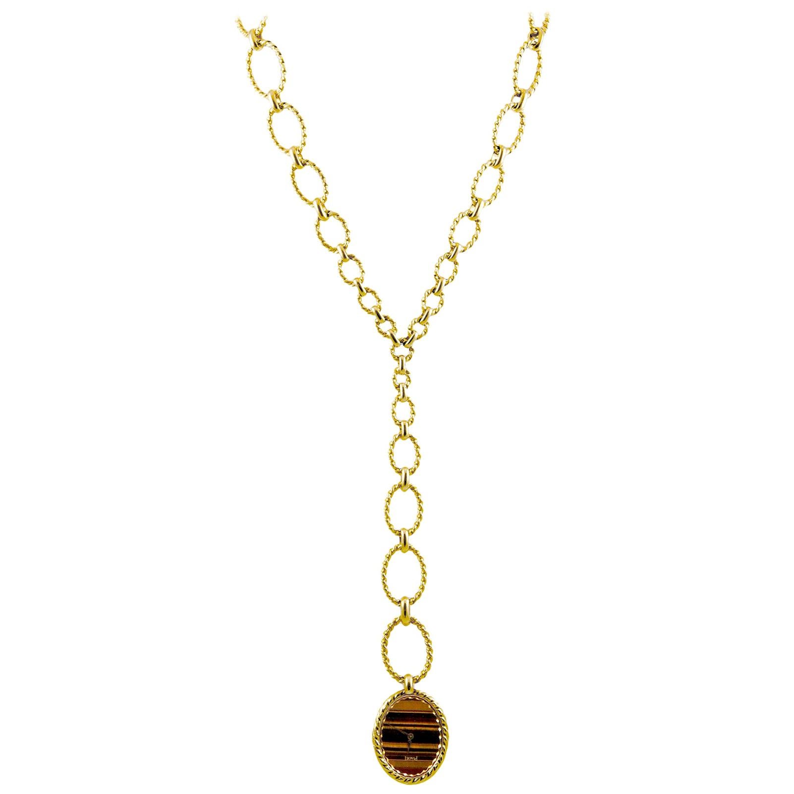Piaget Tigers Eye Yellow Gold Sautoir Link Necklace Watch