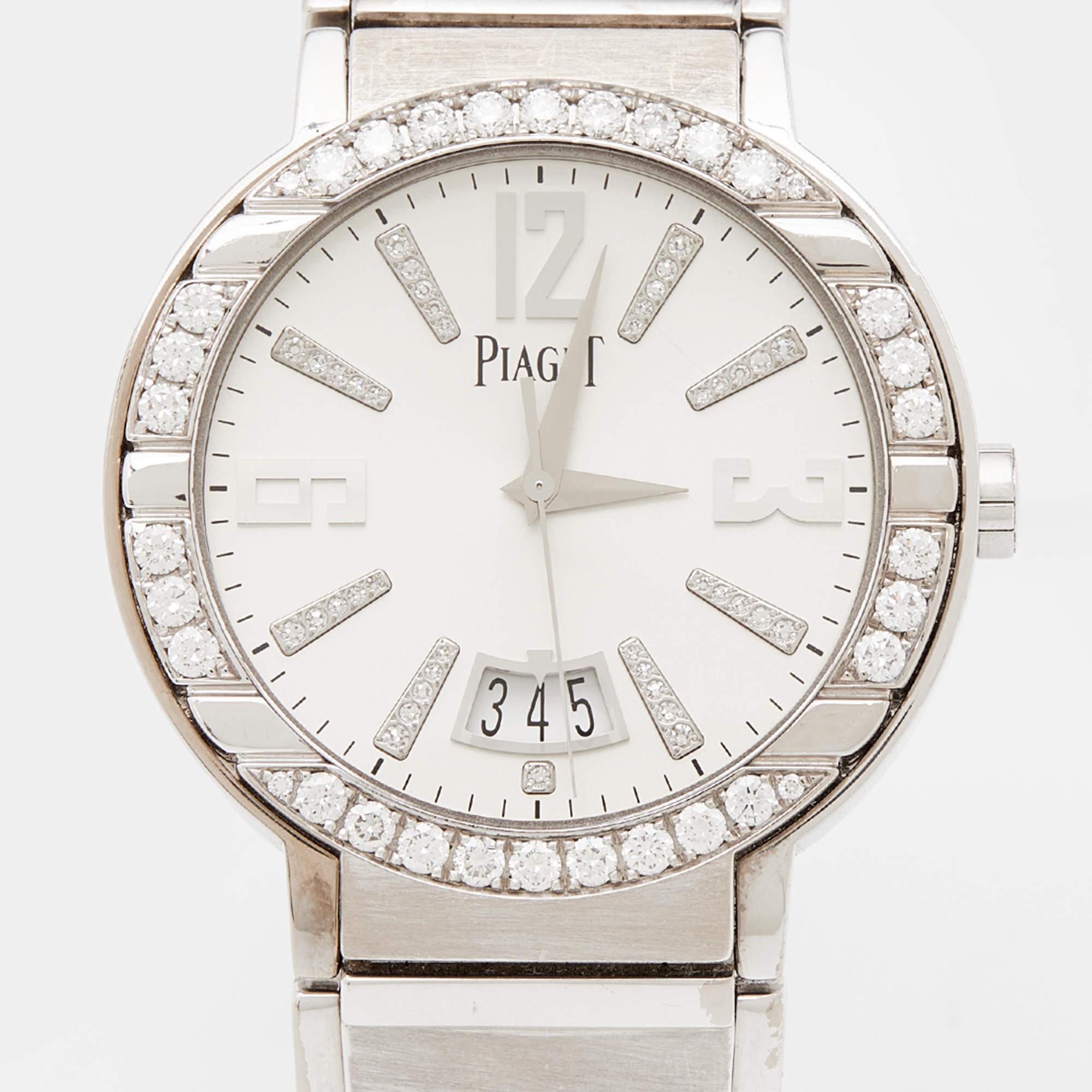 Piaget Silver 18K White Gold Diamond Polo G0A33223 Men's Wristwatch 38 mm In Fair Condition In Dubai, Al Qouz 2