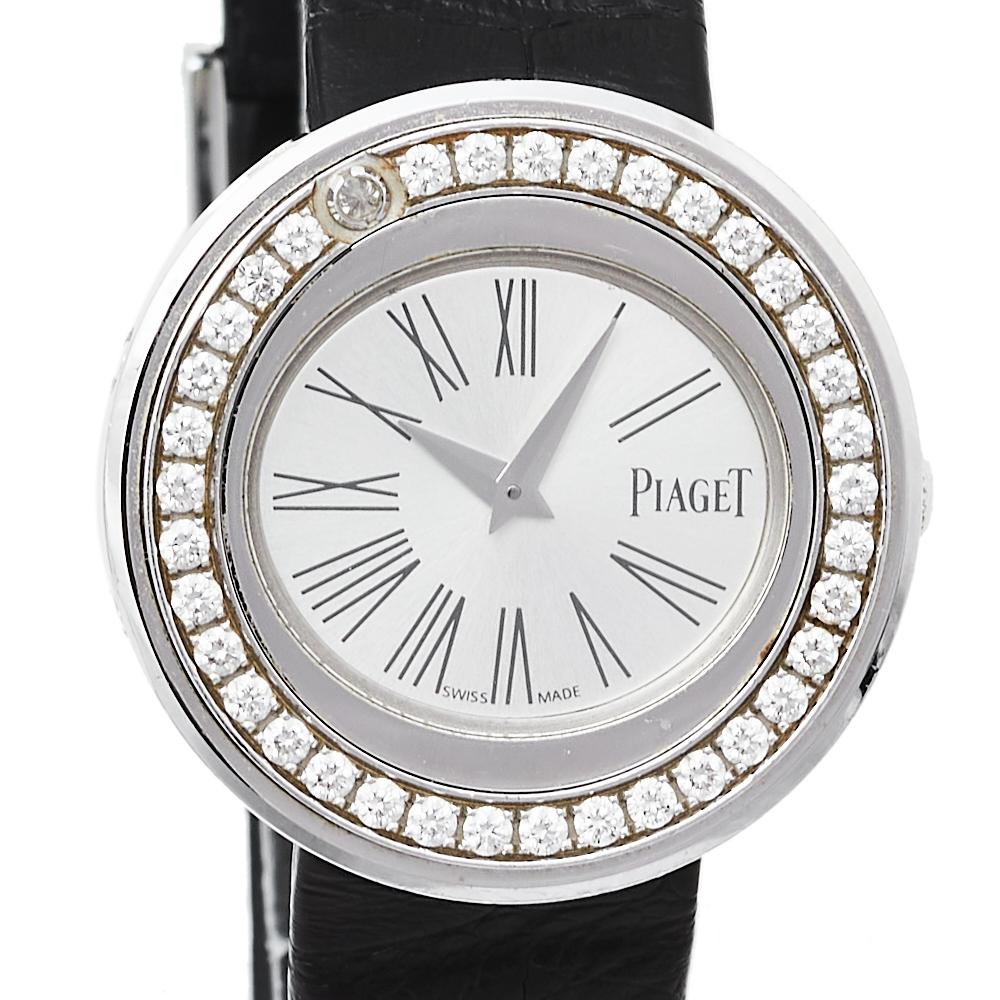 Piaget Silver 18K White Gold Leather Diamonds Women's Wristwatch 29 mm 1
