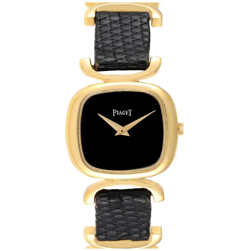 Piaget Solo Tempo Yellow Gold Black Onyx Dial Vintage Ladies Watch 9451 For Sale