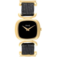 Piaget Solo Tempo Yellow Gold Black Onyx Dial Vintage Ladies Watch 9451