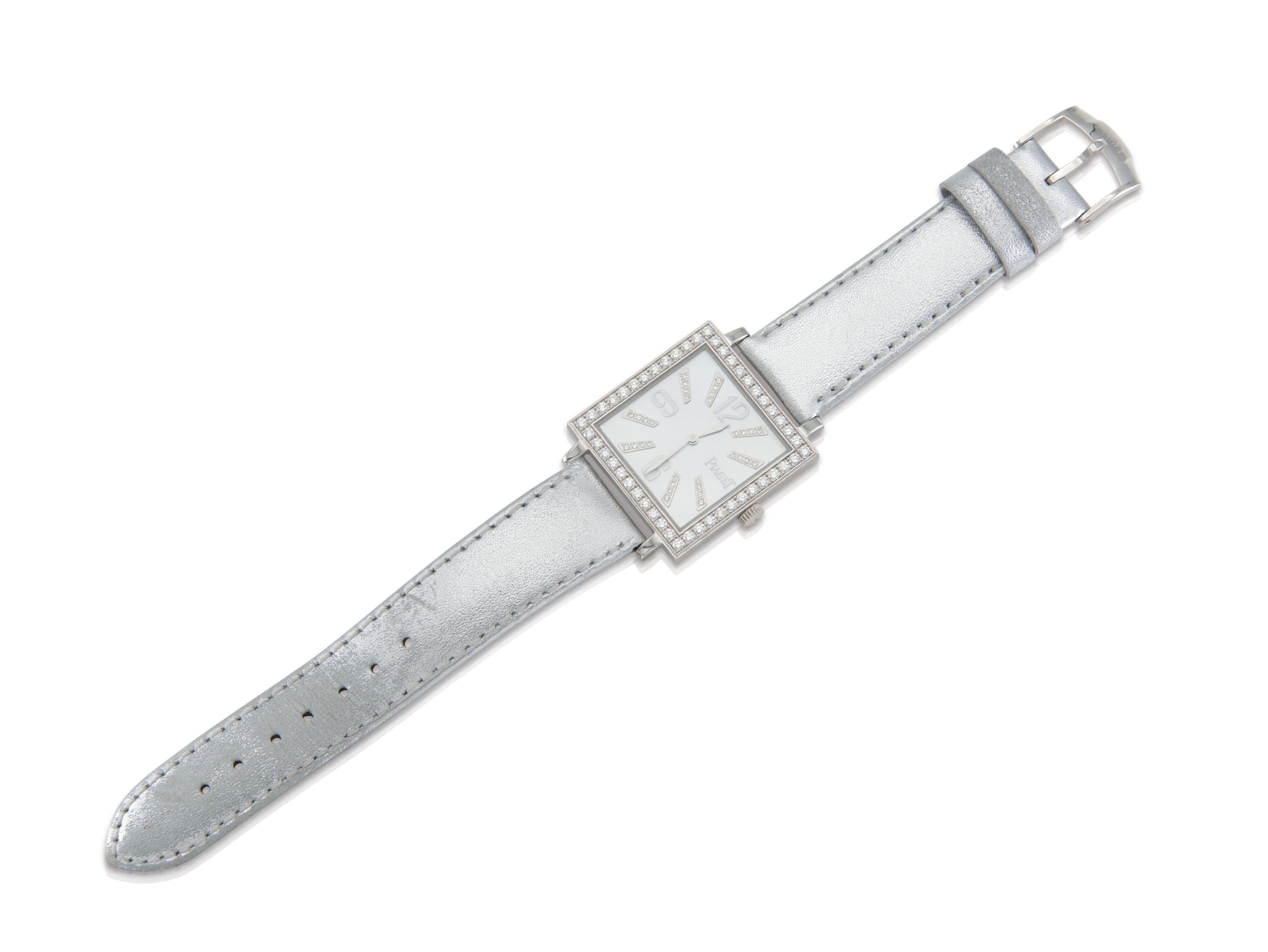 Round Cut Piaget Square Altiplano Mother of Pearl Watch with Diamonds For Sale