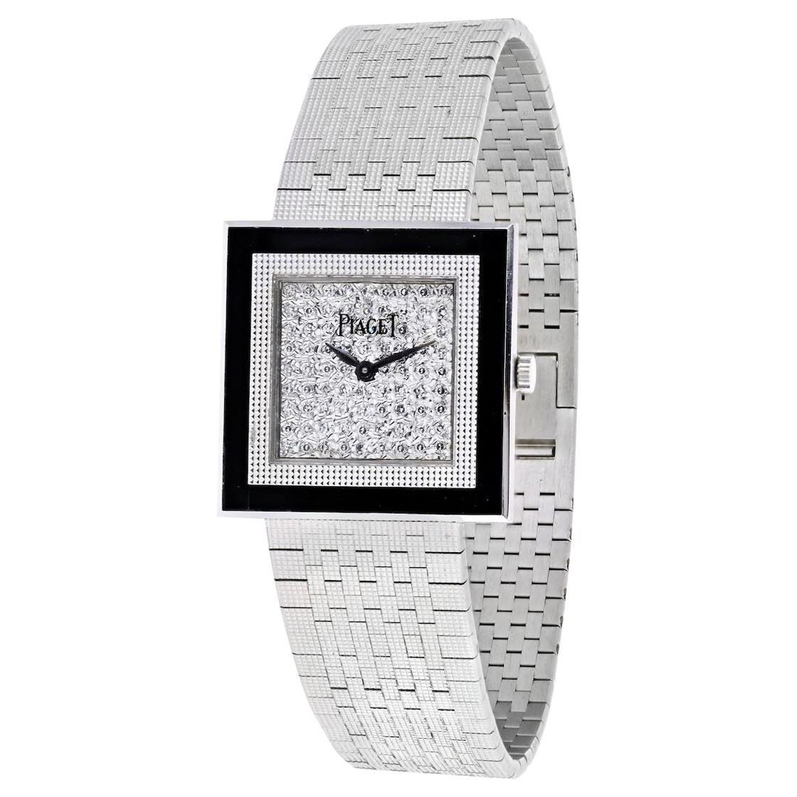 Piaget Square Case and Diamond Dial 18k White Gold Wristwatch