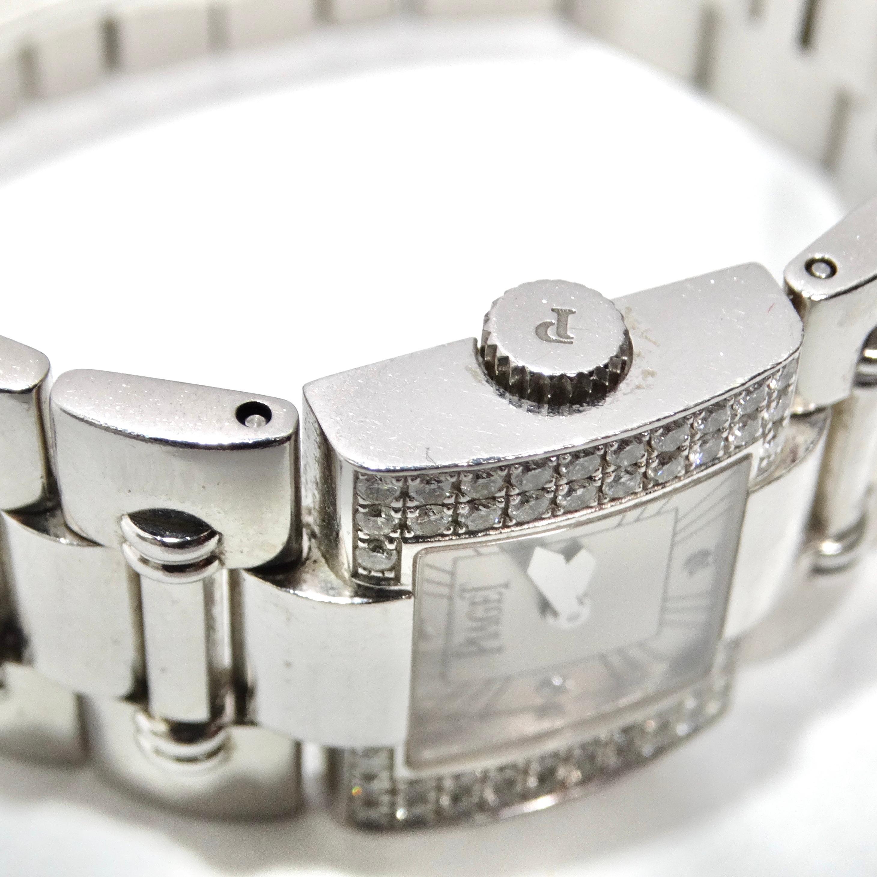 Piaget Quadratische Tänzerin mit Diamant-Lünette 18K massives Weißgold Uhr (Carréeschliff) im Angebot