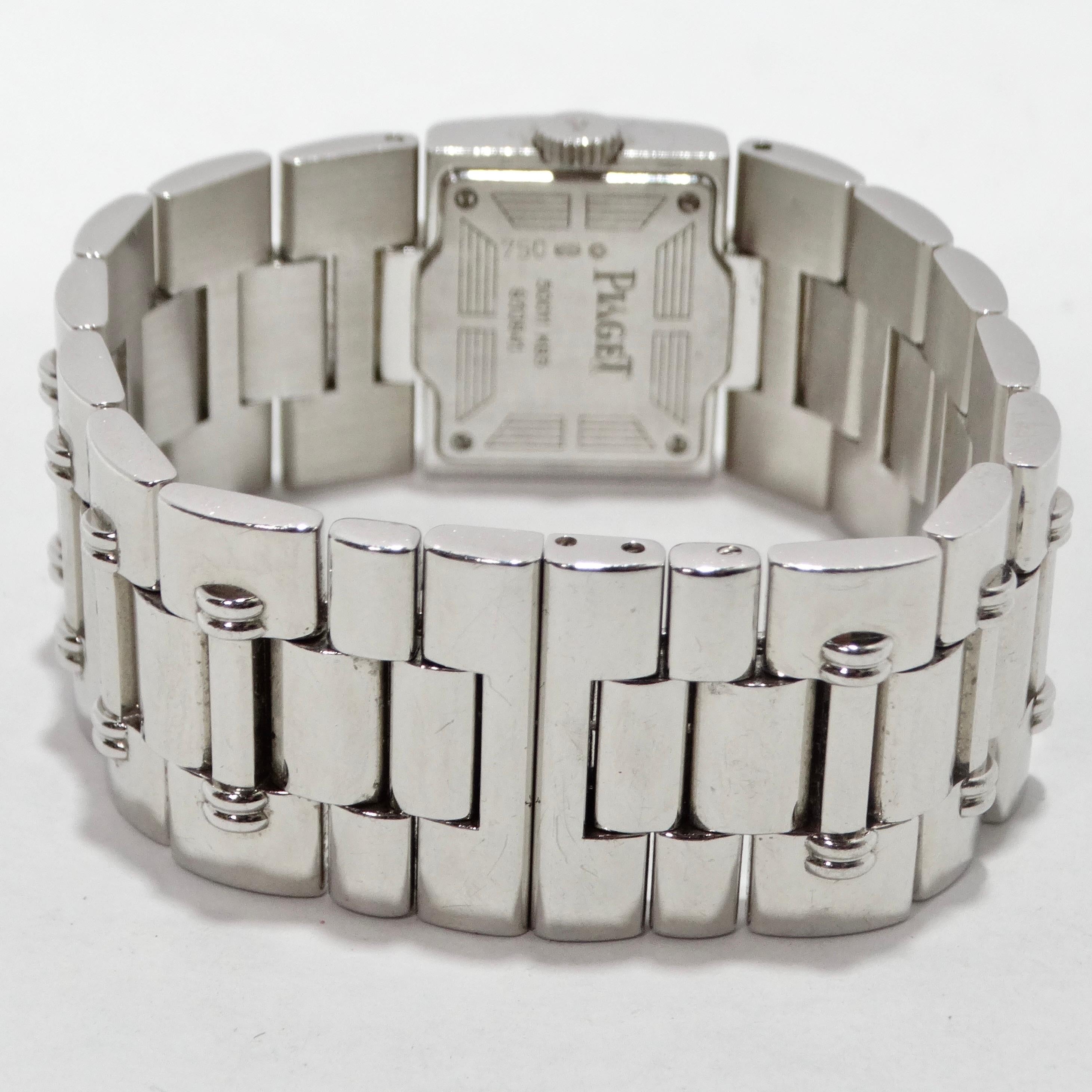 Women's or Men's Piaget Square Dancer with Diamond Bezel 18K Solid White Gold Watch For Sale