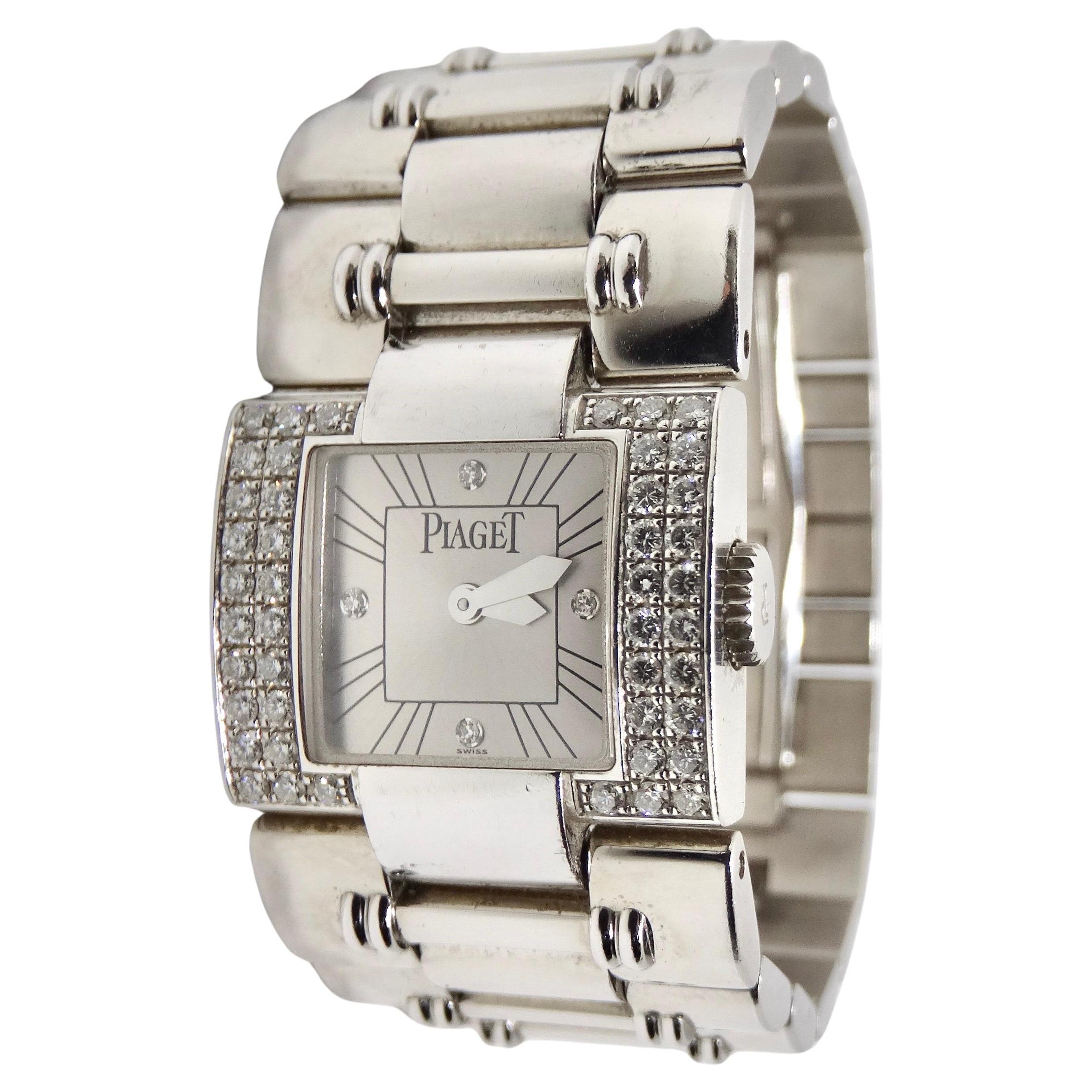 Piaget Square Dancer with Diamond Bezel 18K Solid White Gold Watch For Sale