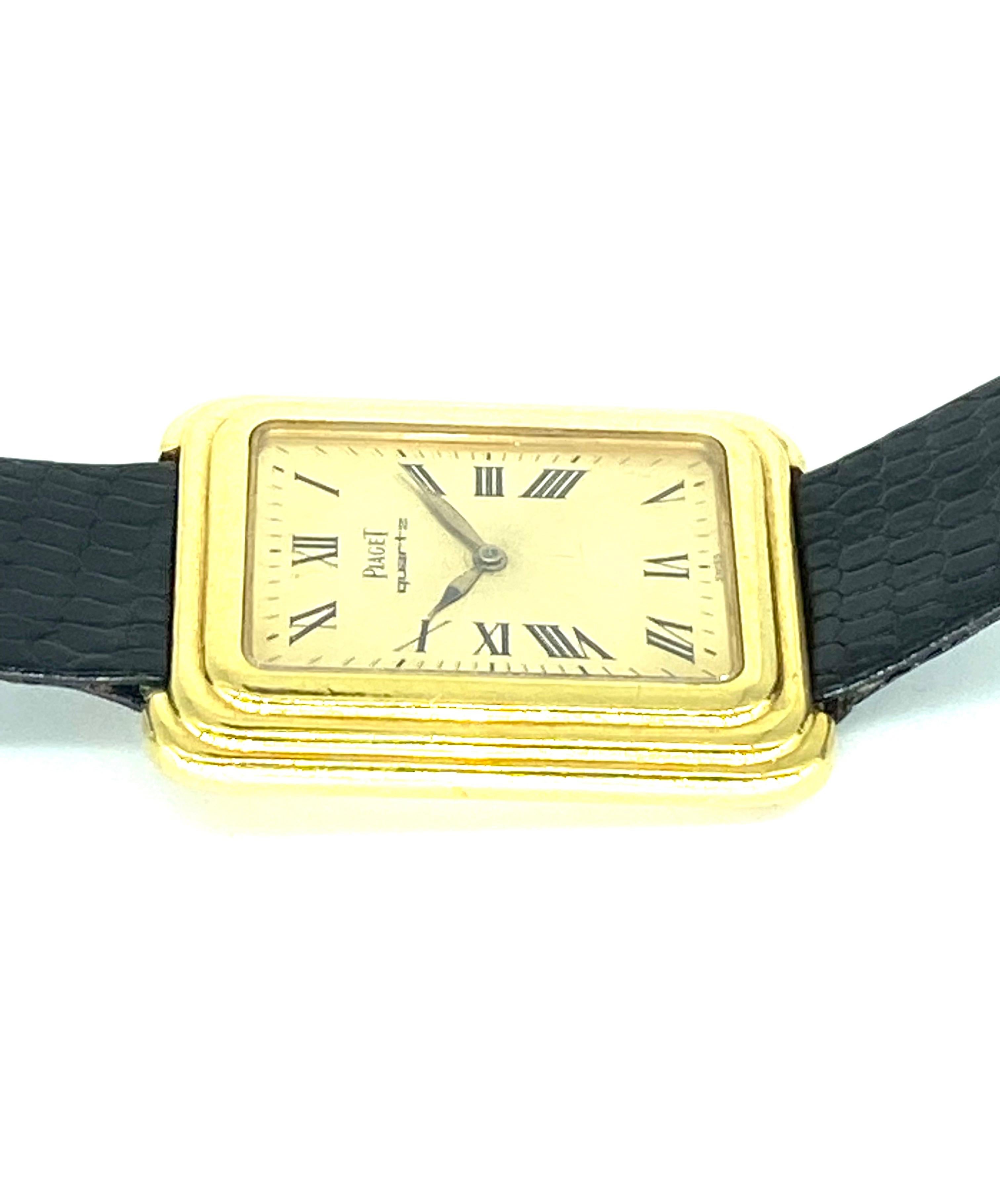 Men's Piaget Stepped Case 18k Solid Gold Watch circa 1980’s For Sale